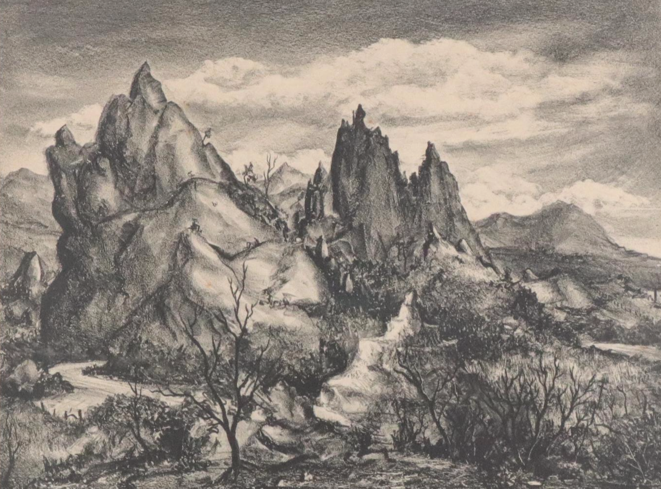 Harry F. Tepker Lithograph Landscape "Garden of the Gods, No. 1," 1942