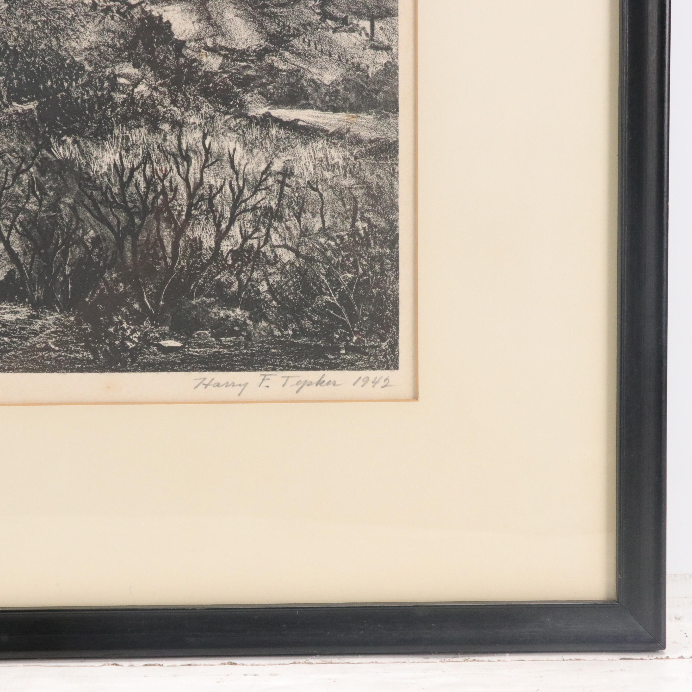 Harry F. Tepker Lithograph Landscape "Garden of the Gods, No. 1," 1942