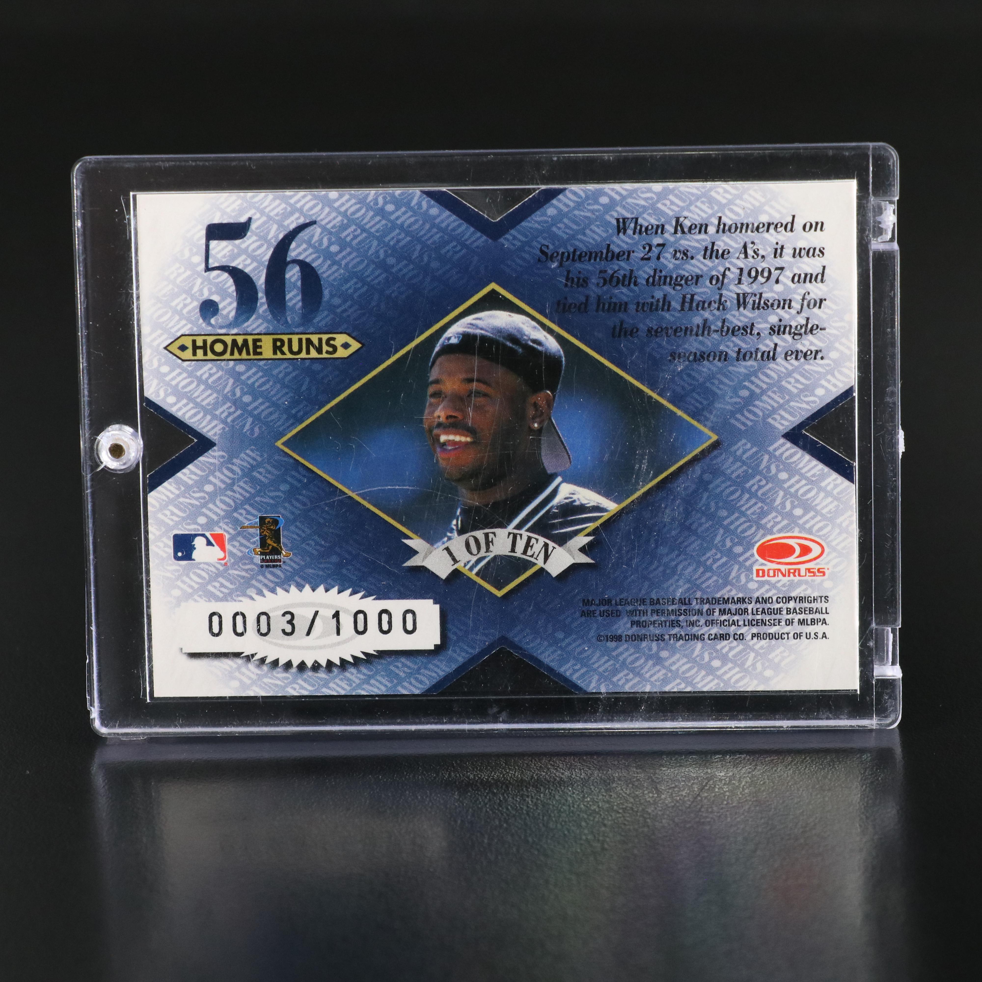 1998 Leaf Rookies & Stars Ken Griffey Jr. Extreme Measures Card #ed 0003/1000