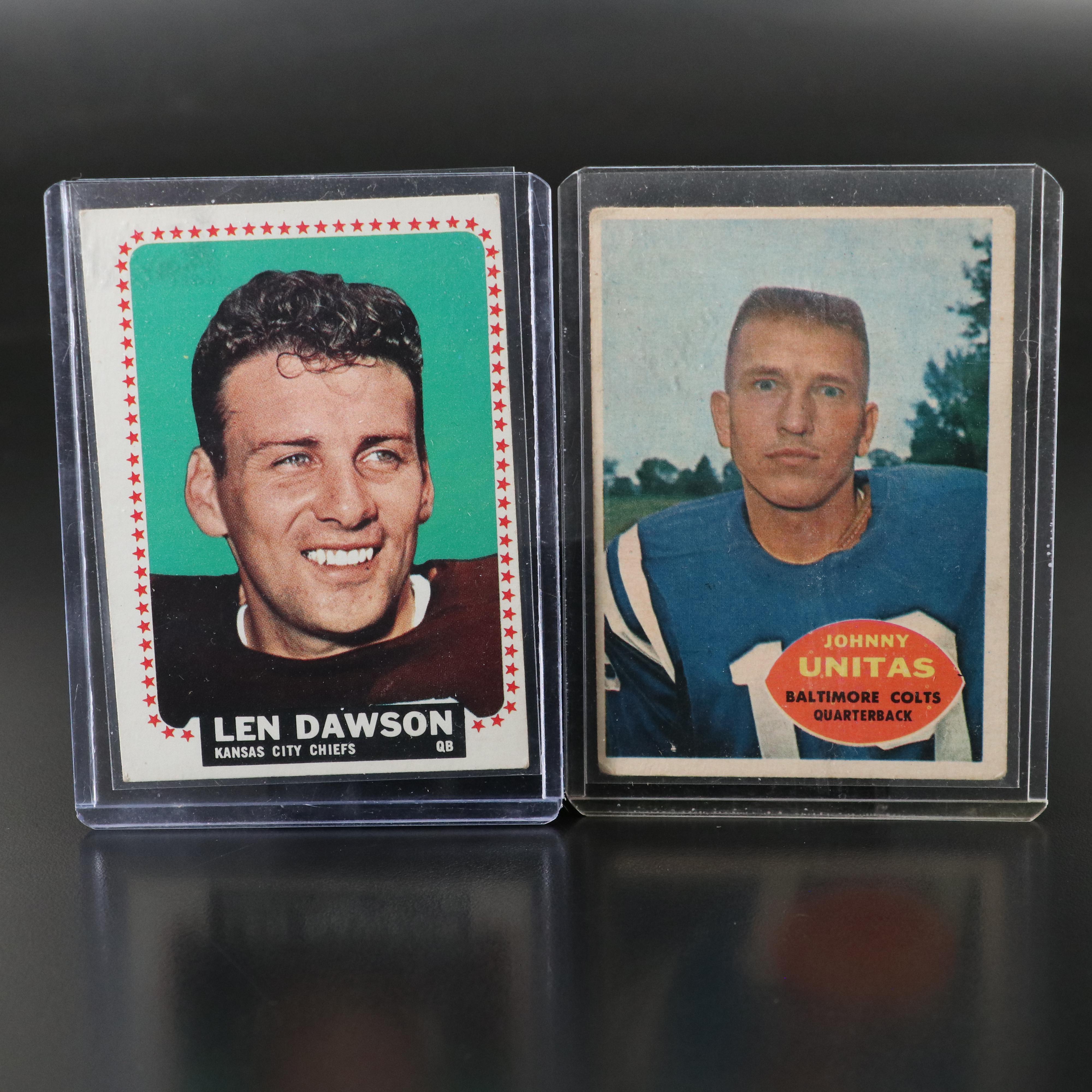 1964 Topps Len Dawson and 1960 Topps Johnny Unitas Football Cards