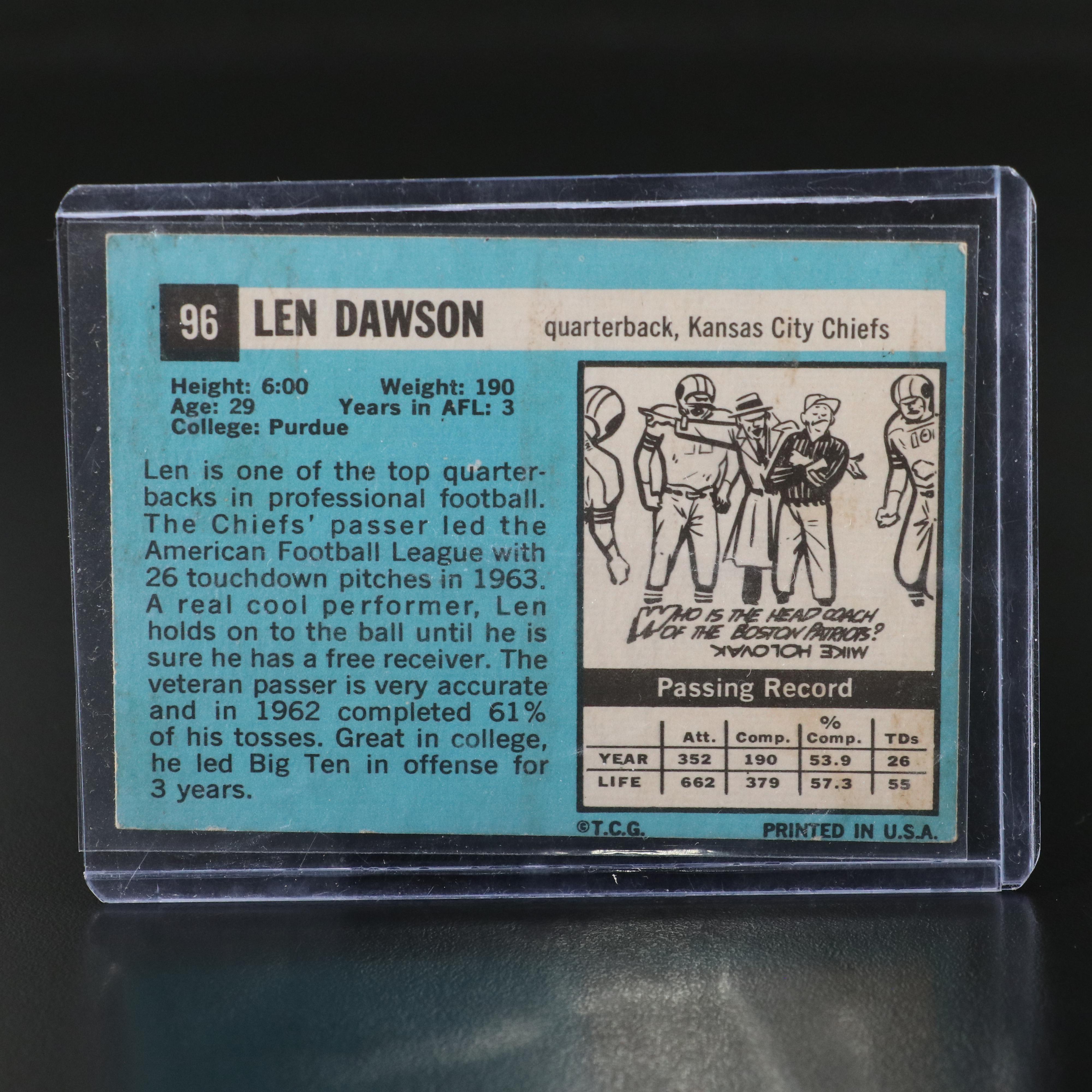 1964 Topps Len Dawson and 1960 Topps Johnny Unitas Football Cards