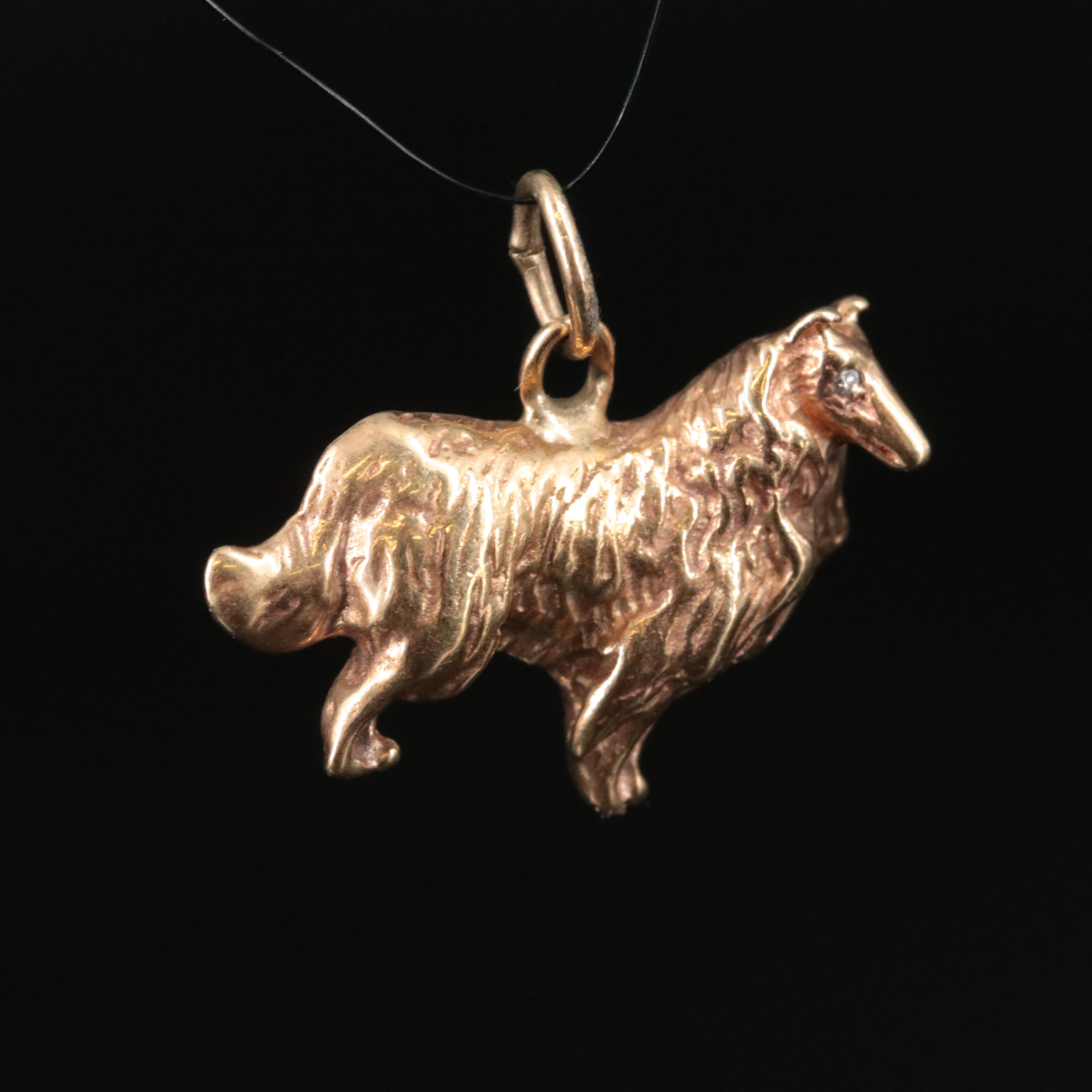 14K Collie Dog Pendant with Diamond Accent