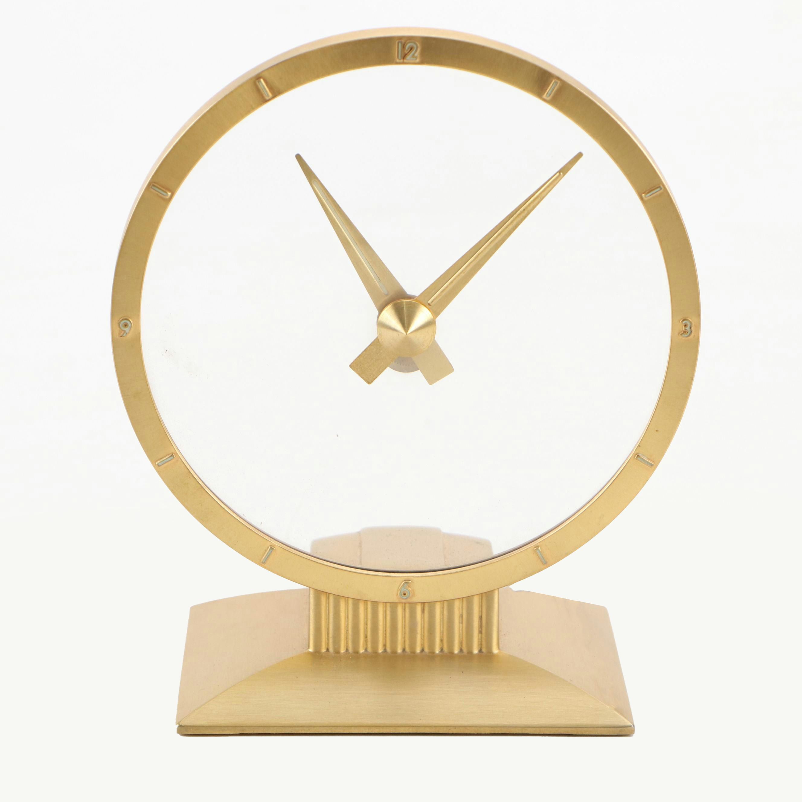 Jefferson Electric Company Mid Century Modern Style Brass and Glass Clock