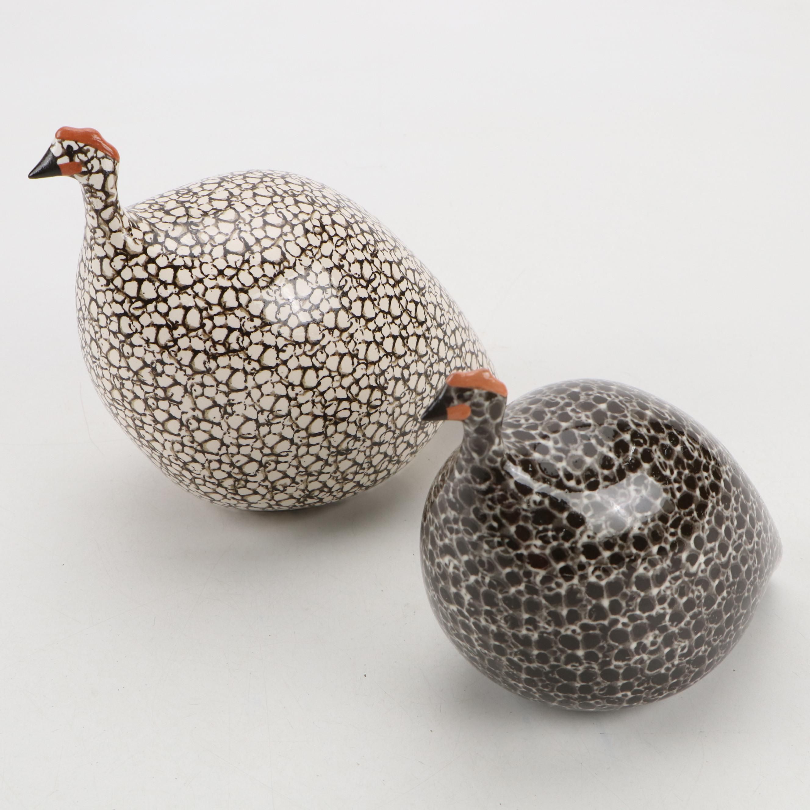 Heidi Caillard La Pintade Hand Painted Guinea Fowl Ceramic Figurines