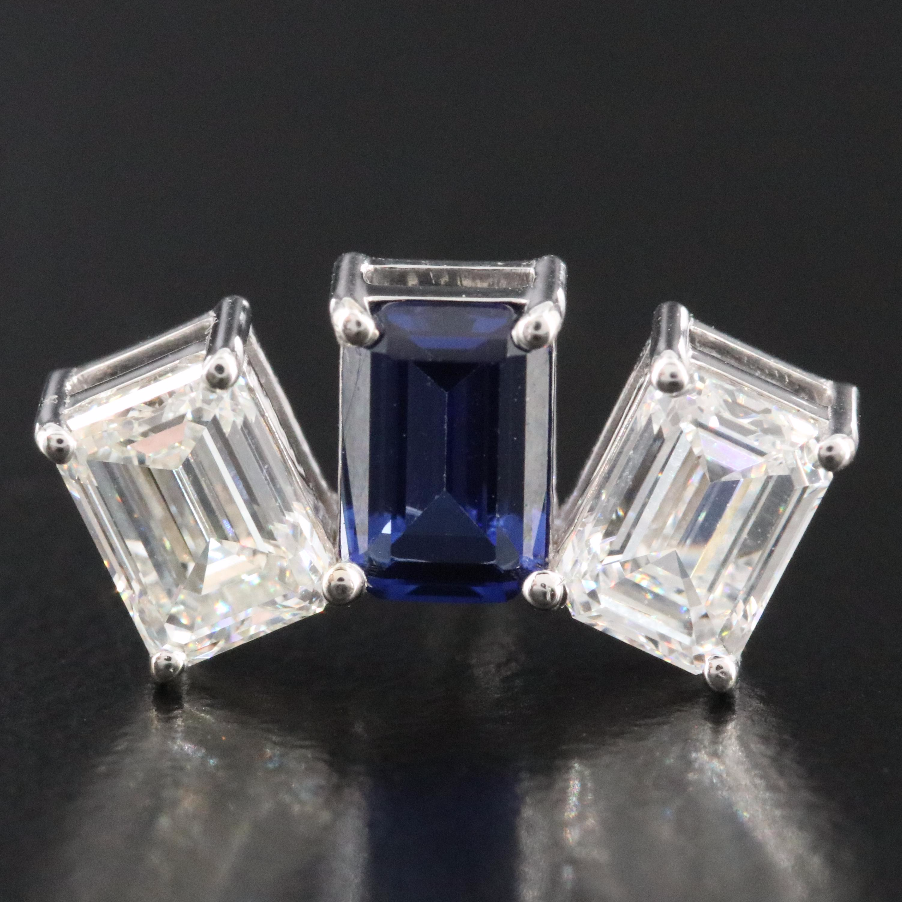 14K 1.34 CTW Sapphire and 2.36 CTW Lab Grown Diamond Earrings