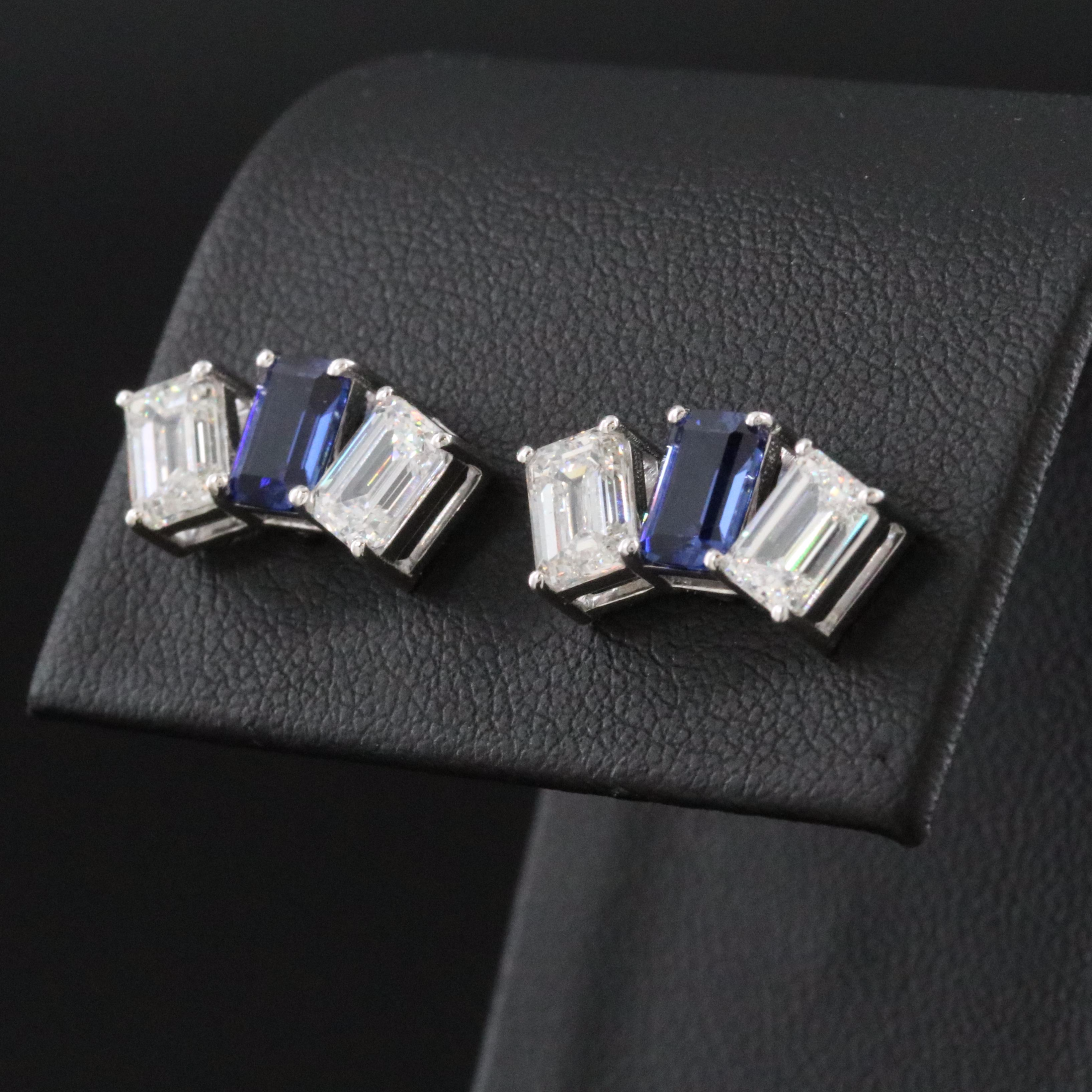 14K 1.34 CTW Sapphire and 2.36 CTW Lab Grown Diamond Earrings