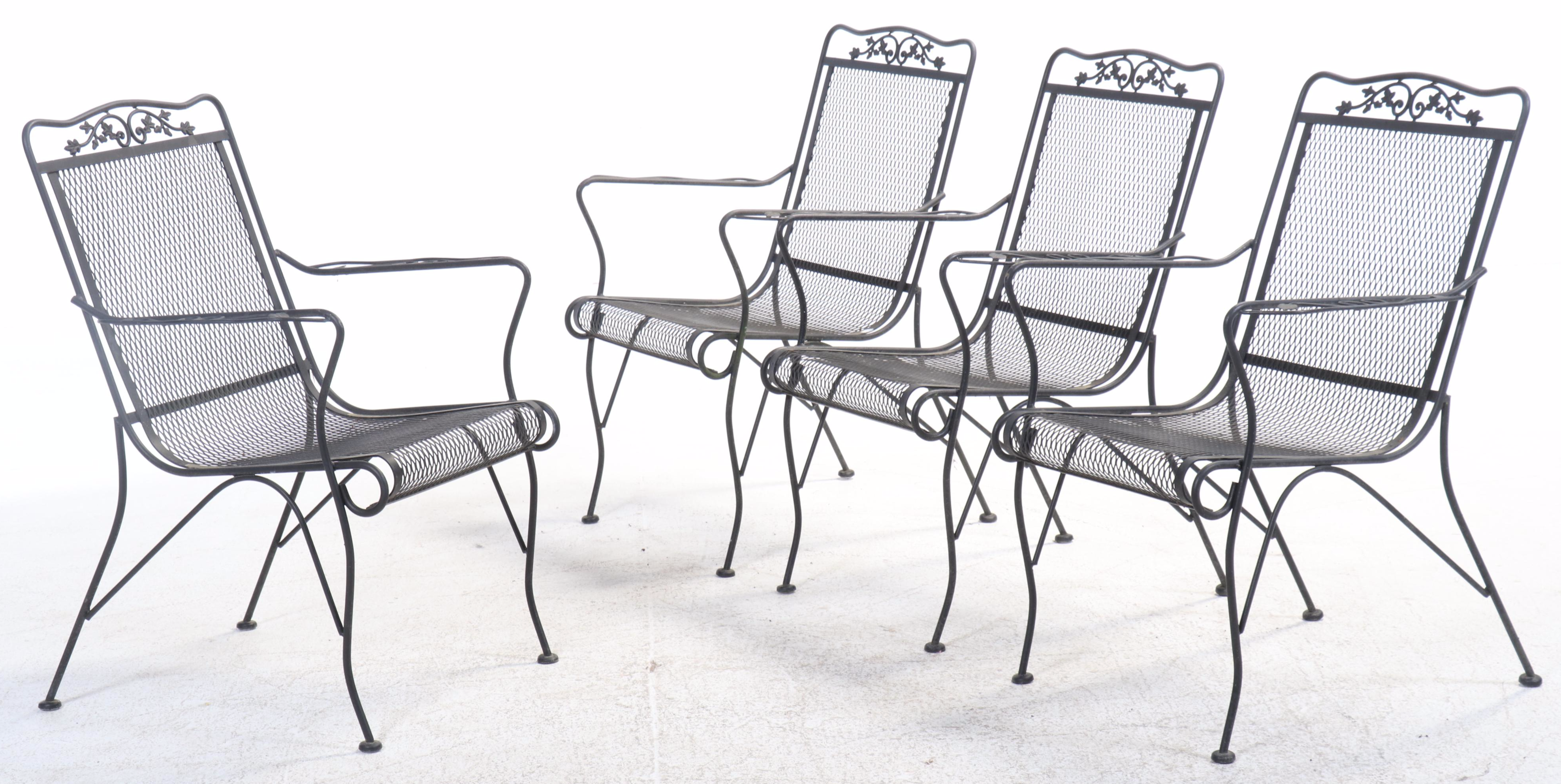 Five-Piece Wrought Iron Patio Dining Set with Umbrella and Stand