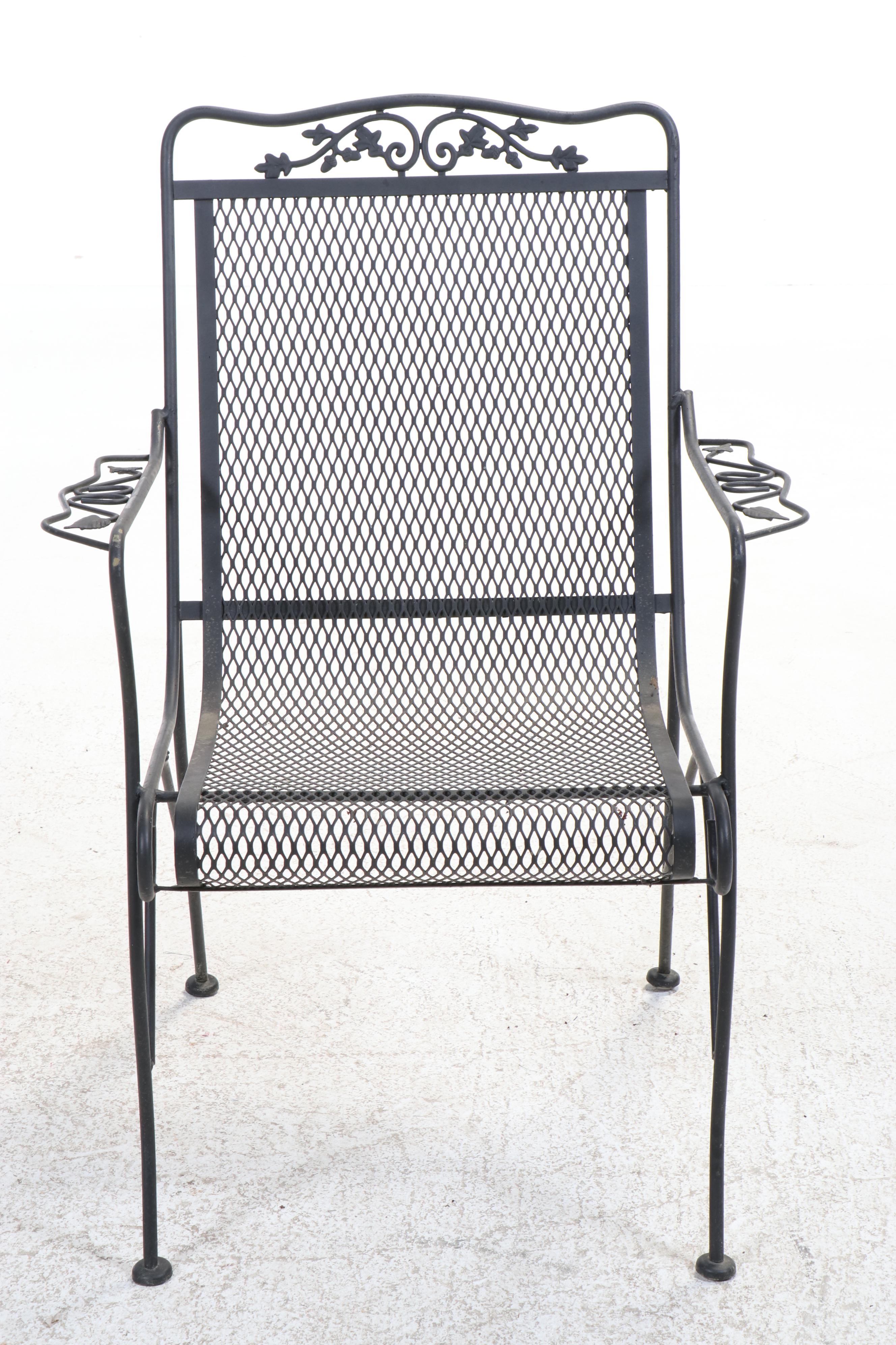 Five-Piece Wrought Iron Patio Dining Set with Umbrella and Stand