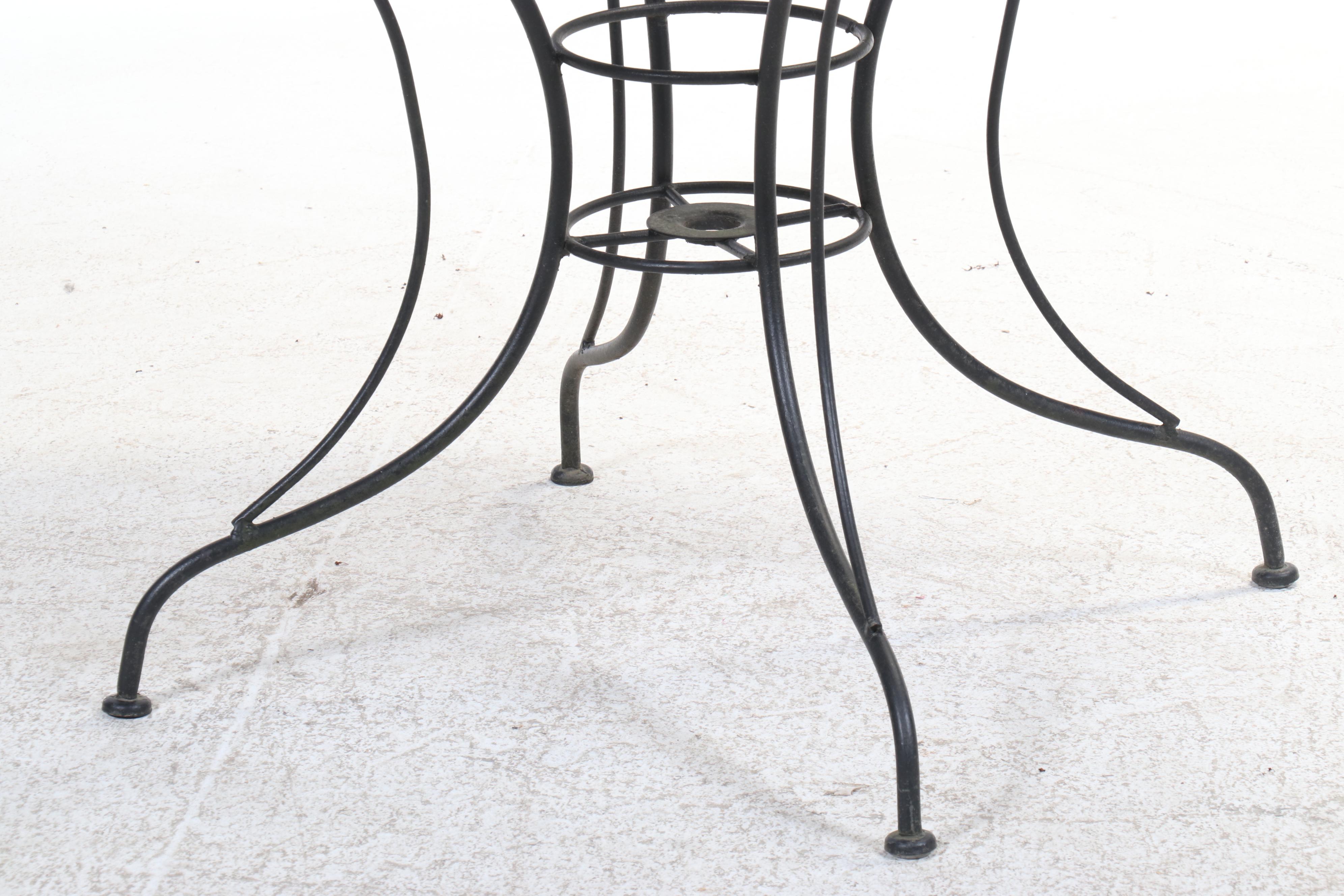 Five-Piece Wrought Iron Patio Dining Set with Umbrella and Stand