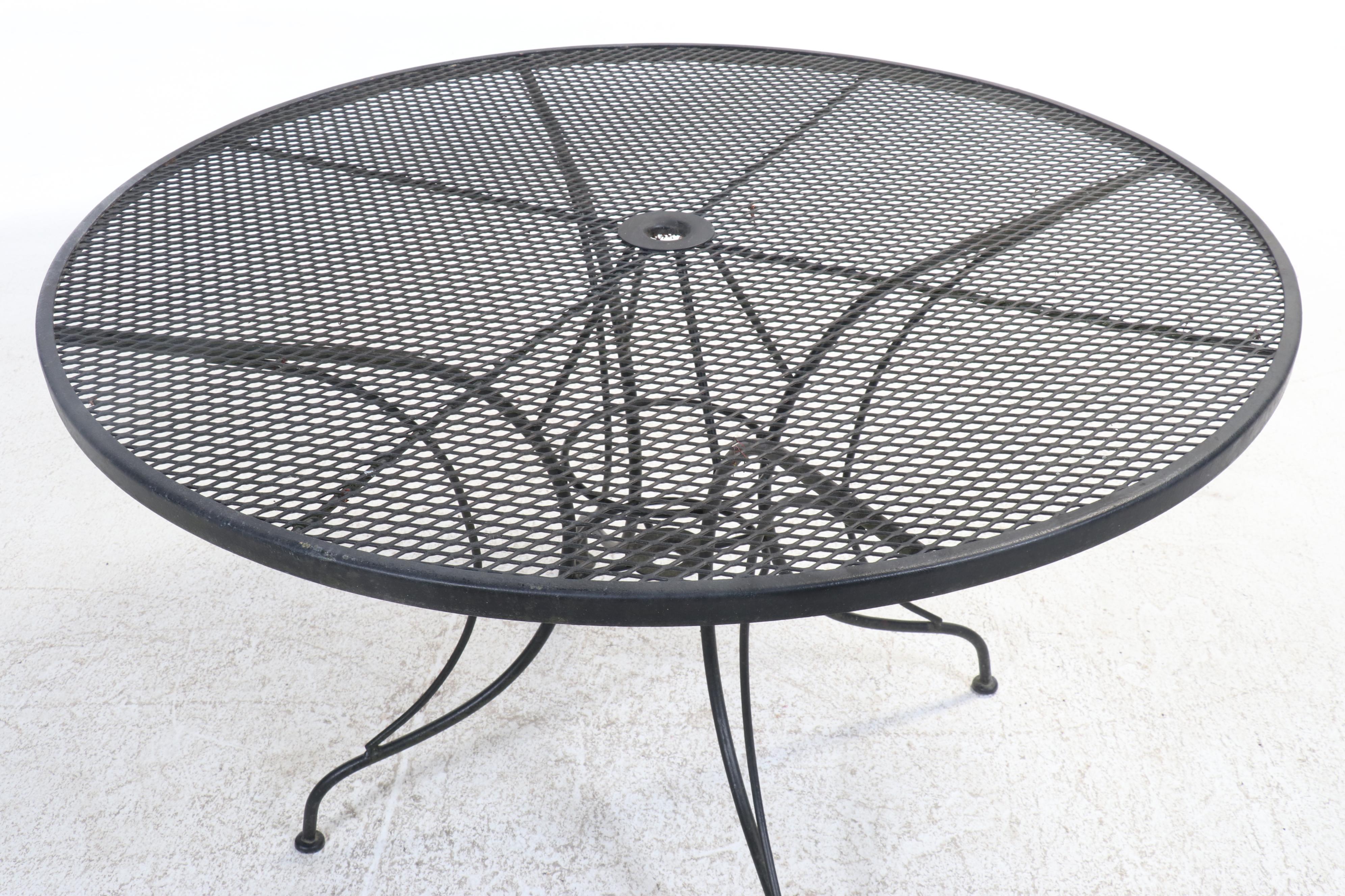 Five-Piece Wrought Iron Patio Dining Set with Umbrella and Stand