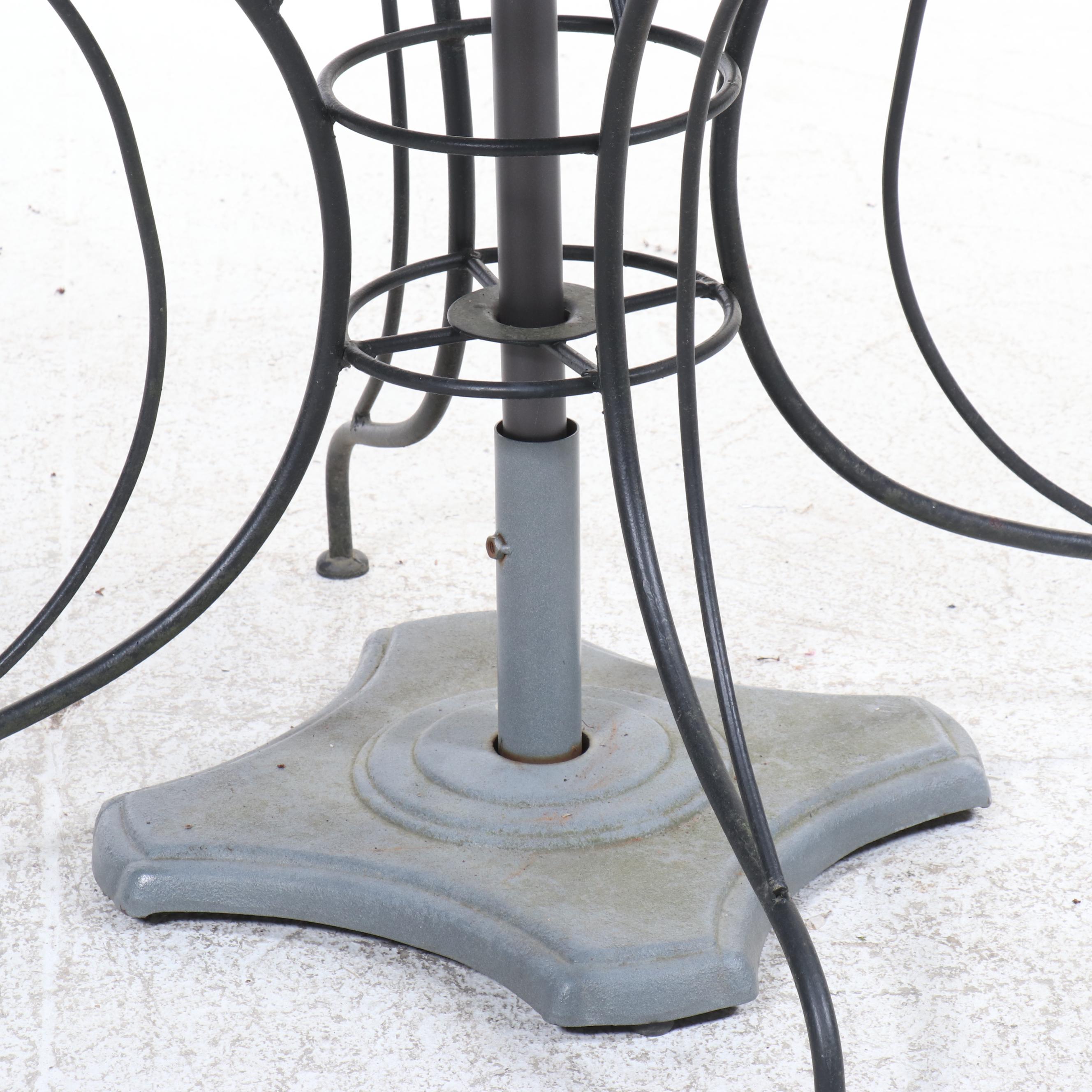 Five-Piece Wrought Iron Patio Dining Set with Umbrella and Stand