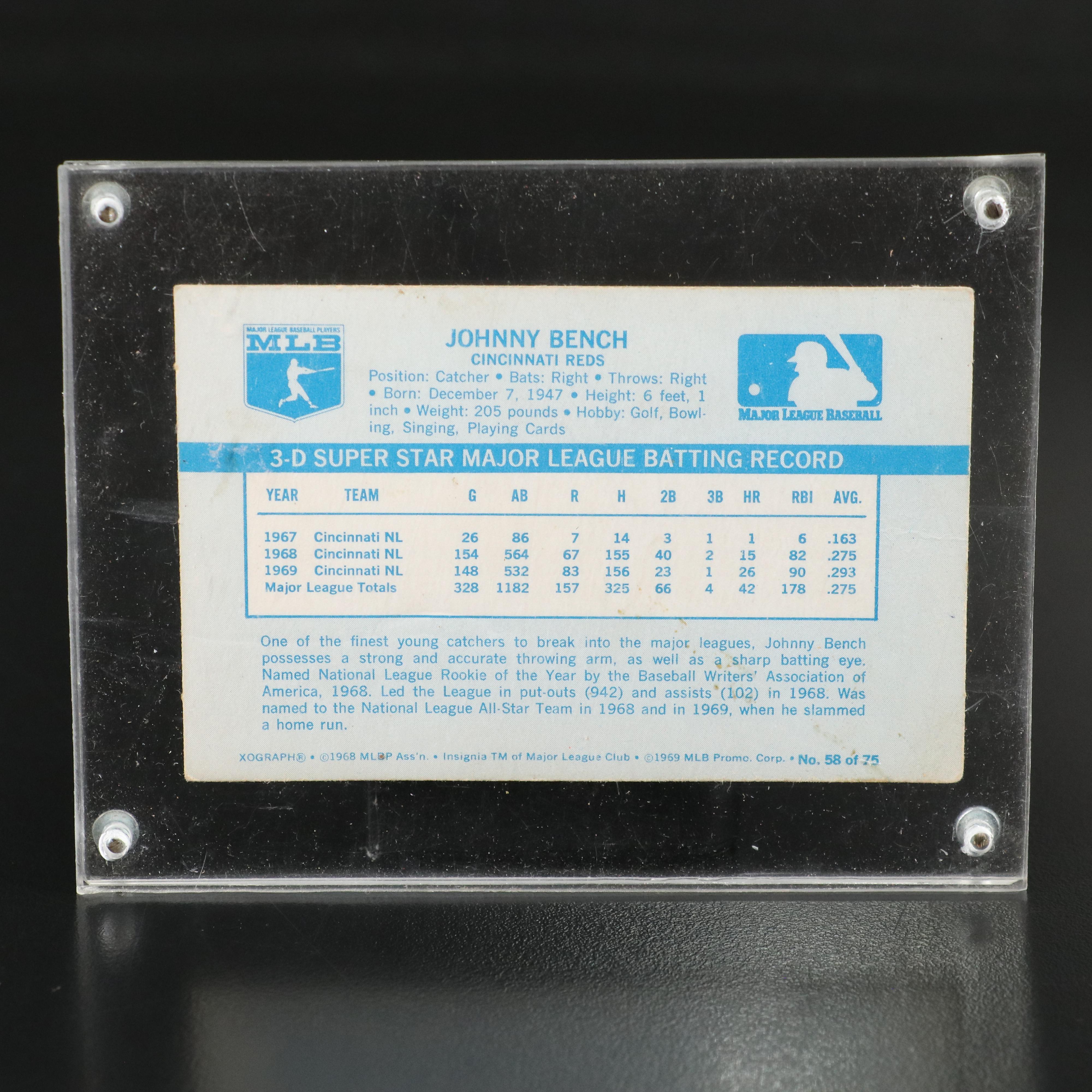 1968 Topps Johnny Bench Cincinnati Reds Rookie Baseball Card with More