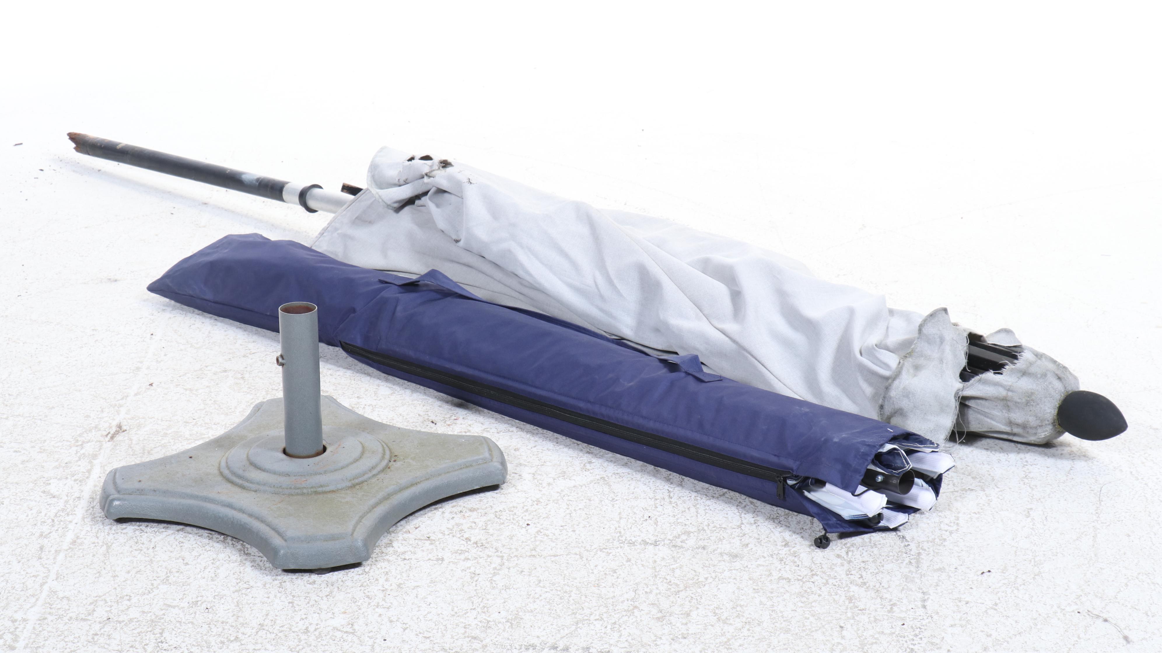 Five-Piece Wrought Iron Patio Dining Set with Umbrella and Stand