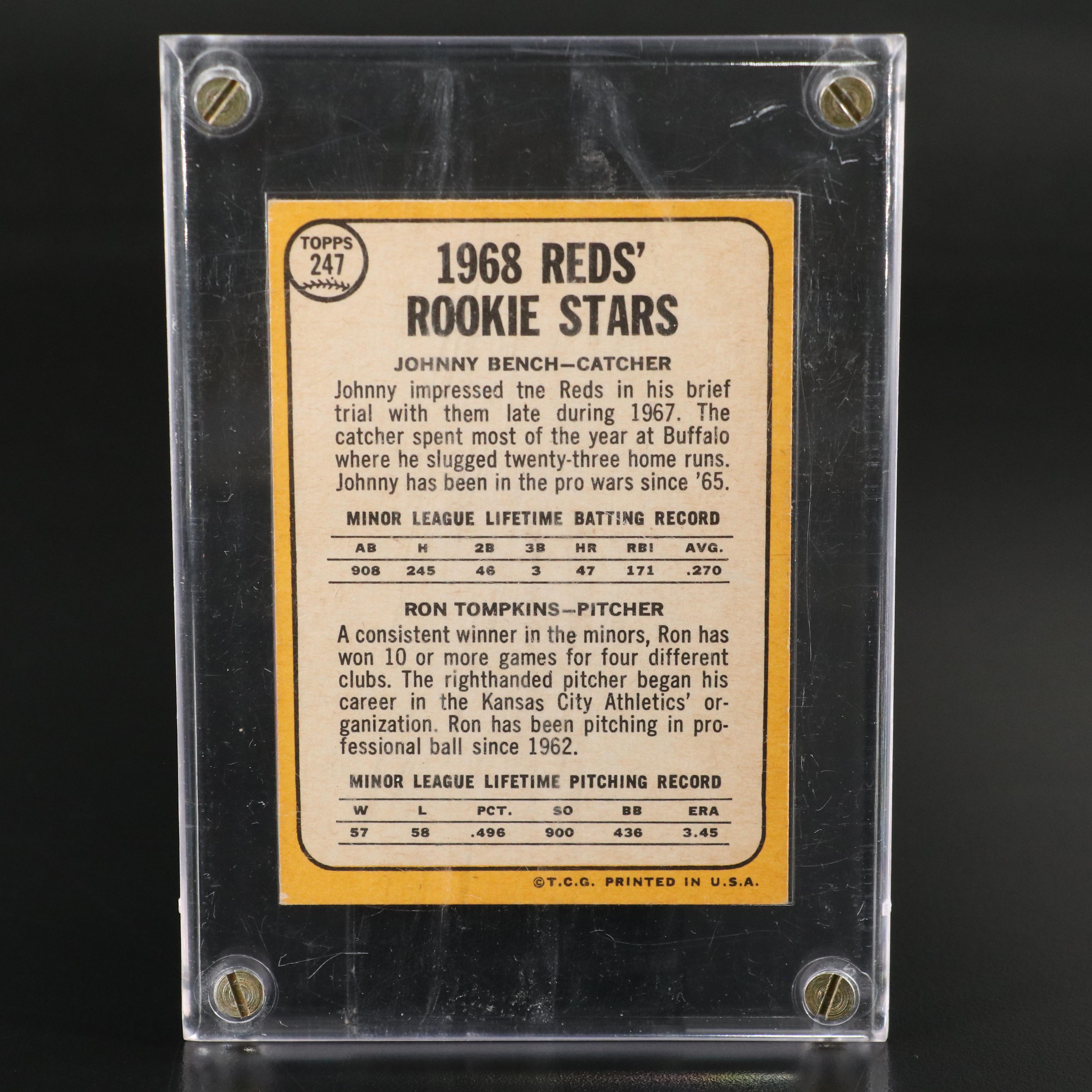 1968 Topps Johnny Bench Cincinnati Reds Rookie Baseball Card with More