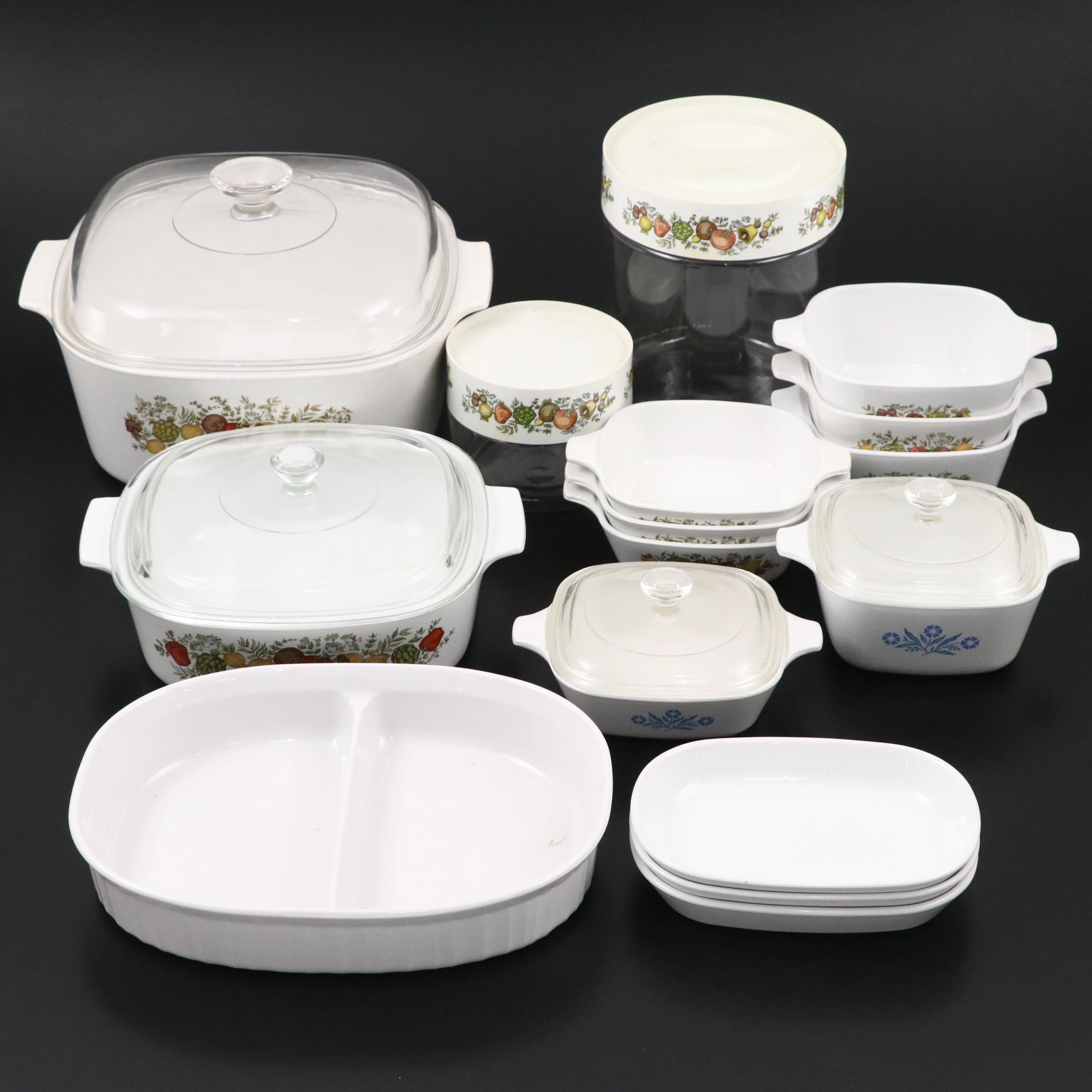 Corning Ware "Cornflower Blue" and "Spice of Life" Bakeware and Canisters