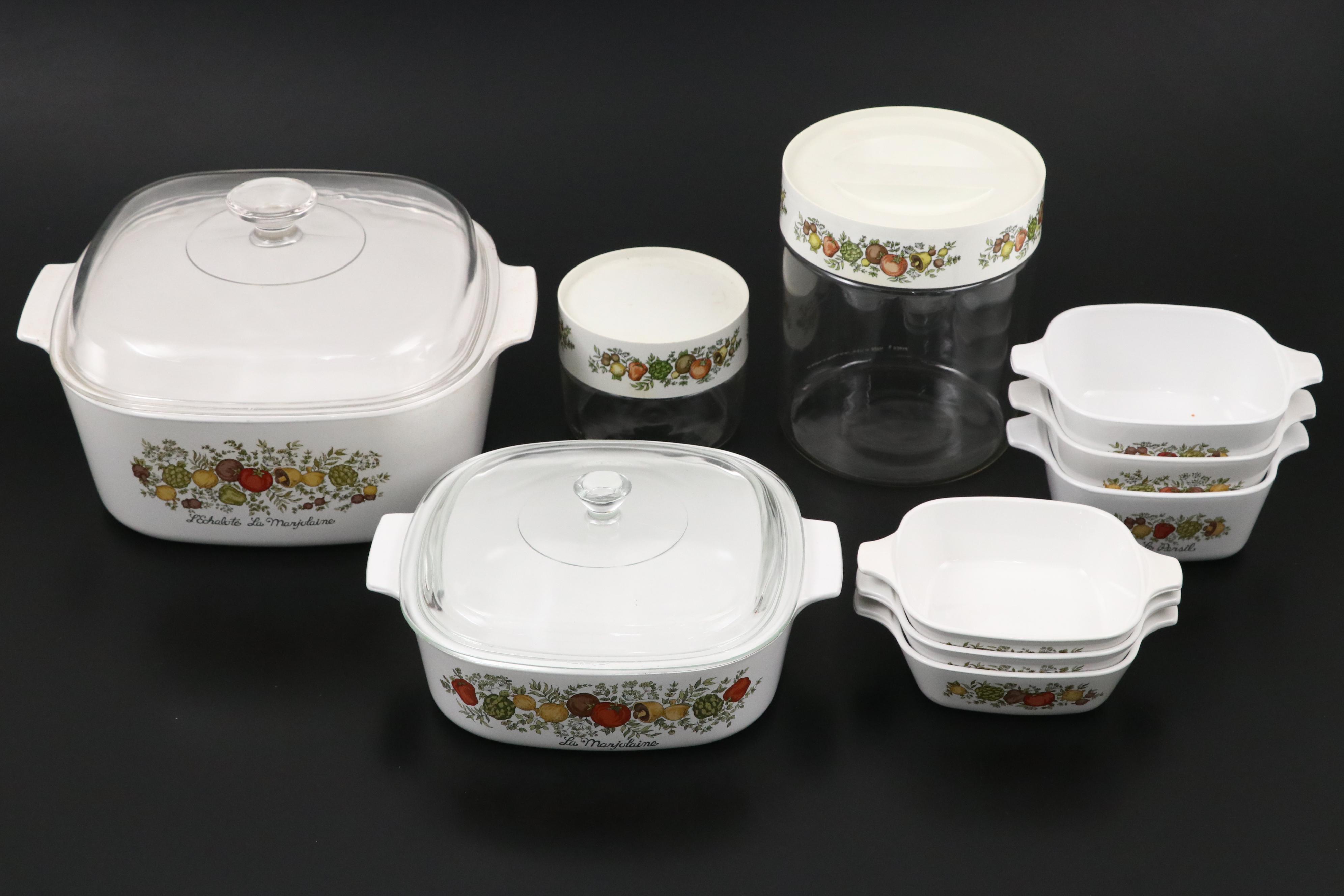 Corning Ware "Cornflower Blue" and "Spice of Life" Bakeware and Canisters