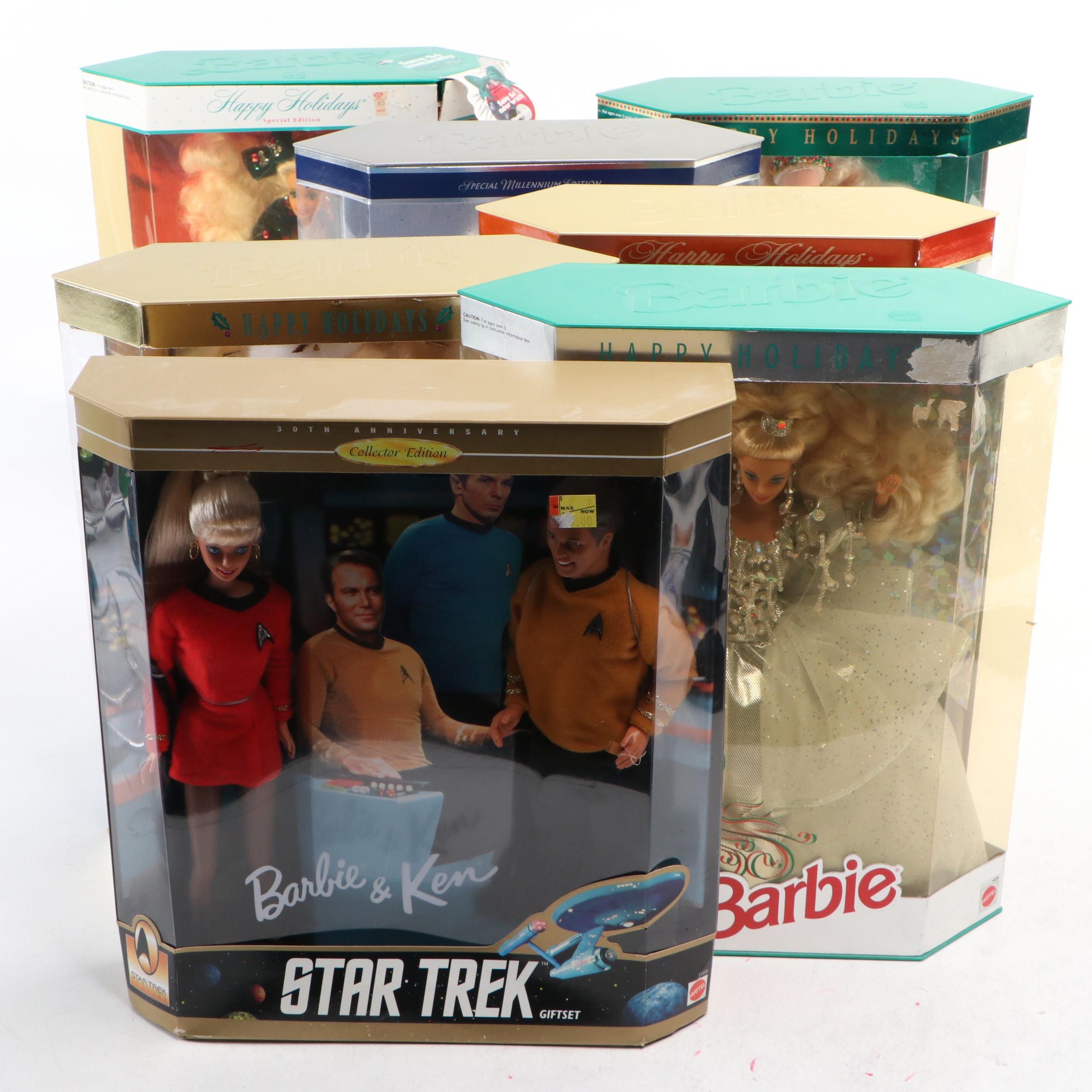 Mattel Barbie Happy Holidays and Star Trek Dolls, 1991