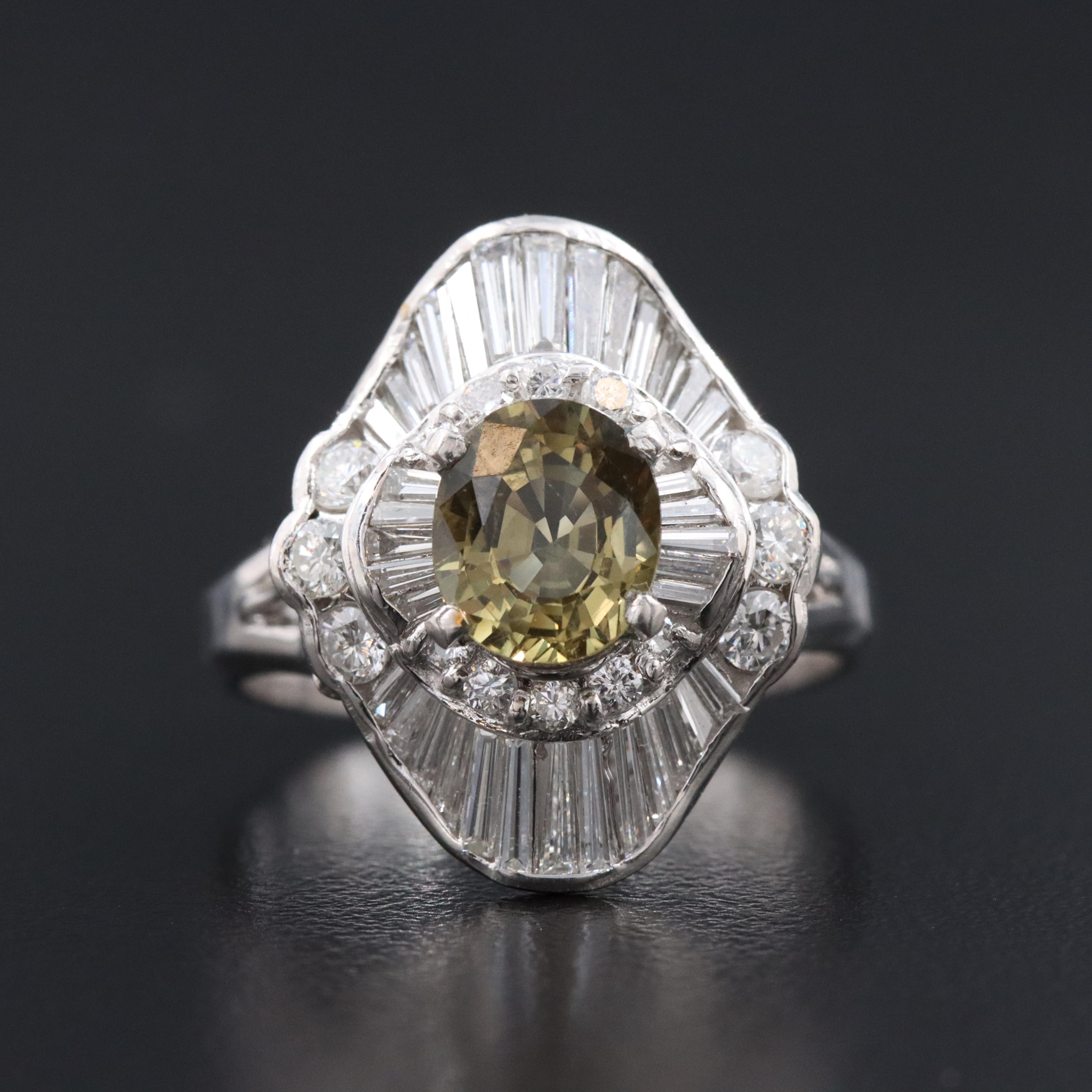 Platinum 1.29 CT Alexandrite and 1.08 CTW Diamond Halo Ring