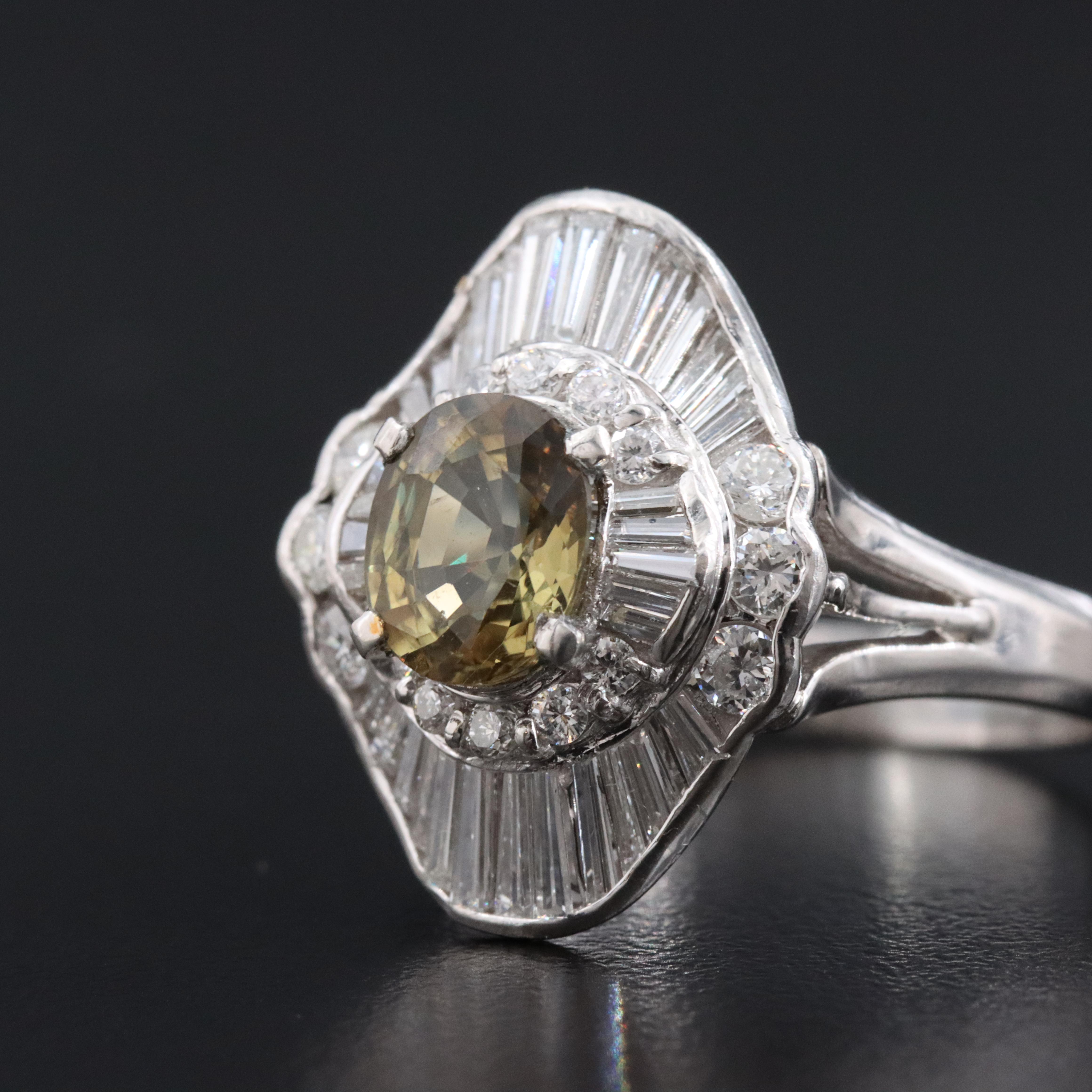 Platinum 1.29 CT Alexandrite and 1.08 CTW Diamond Halo Ring