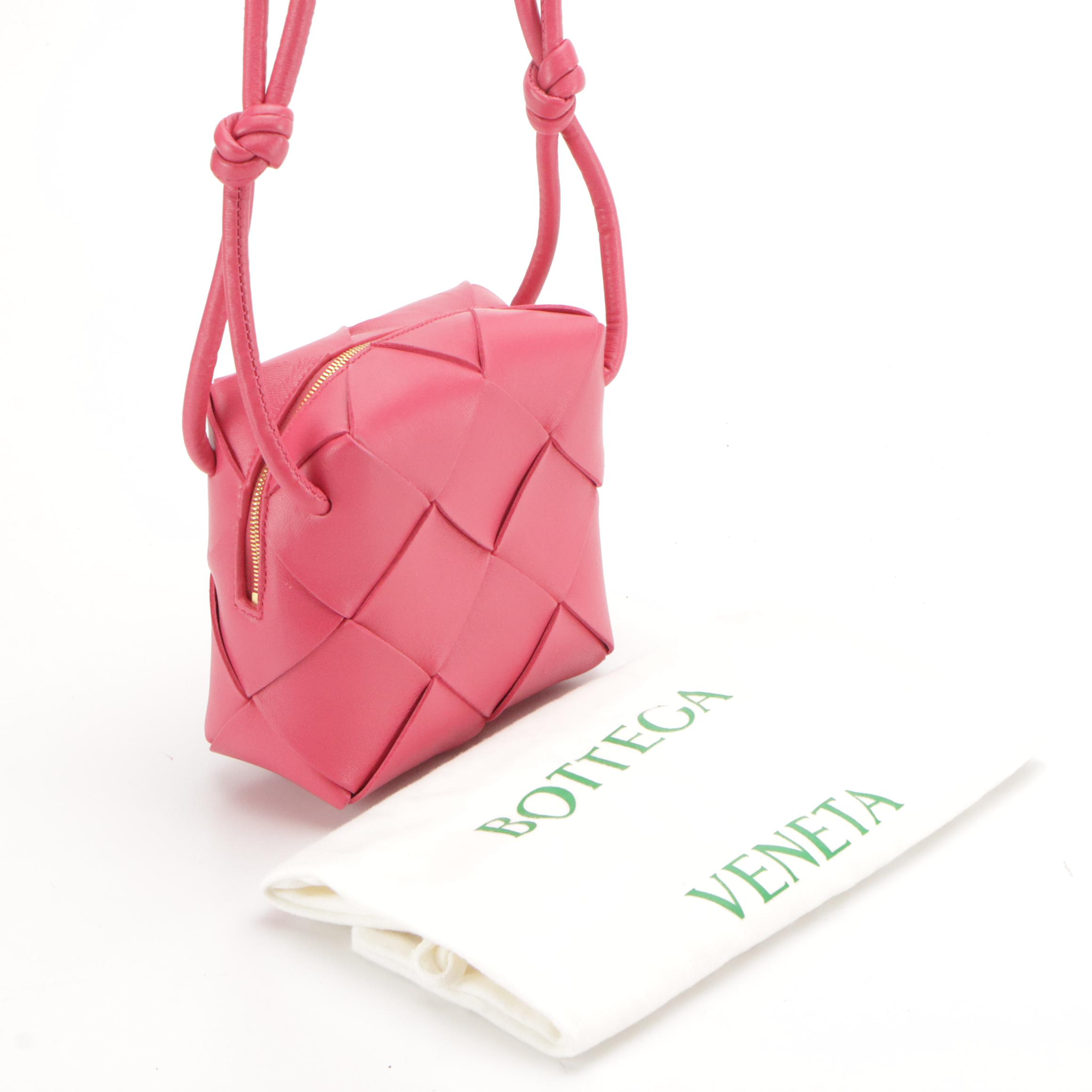 Bottega Veneta Mini Cassette Camera Crossbody in Pink Maxi Intreccatio Leather