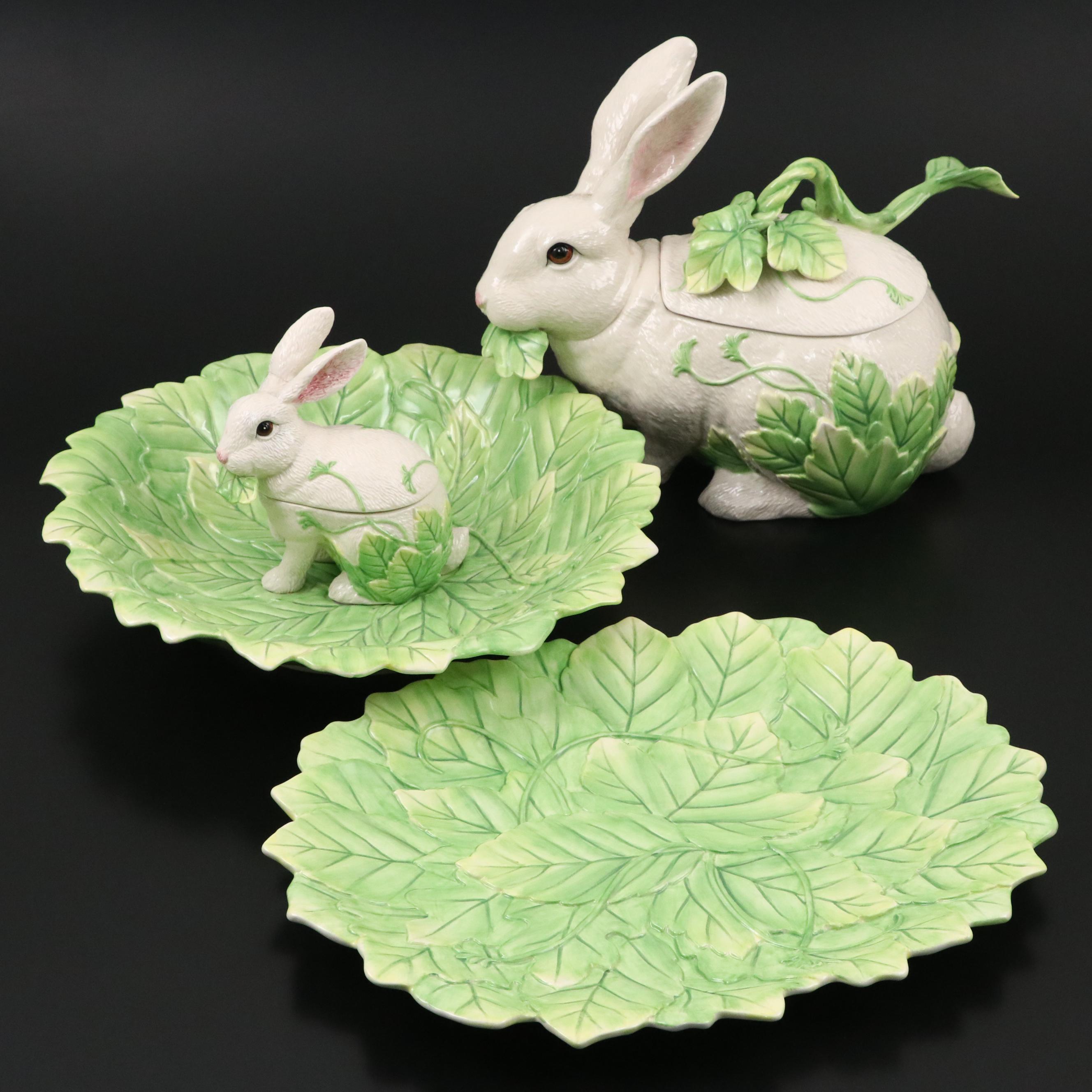 Fitz & Floyd "Le Lapin" Ceramic Soup Tureen and Other Serveware