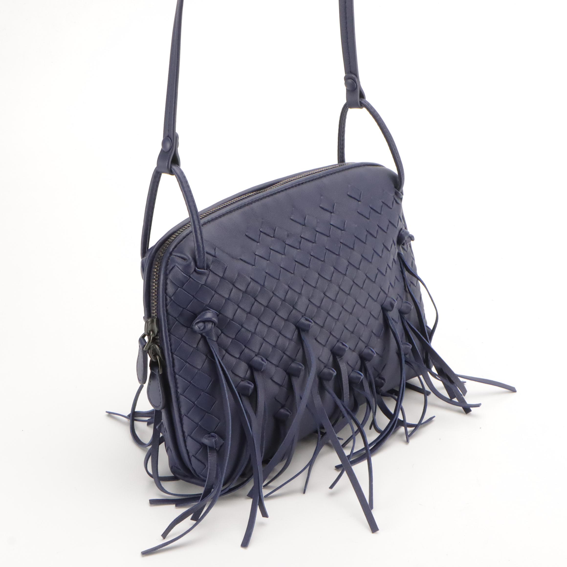 Bottega Veneta Nodini Crossbody Bag with Navy Blue Intreccatio Nappa Leather