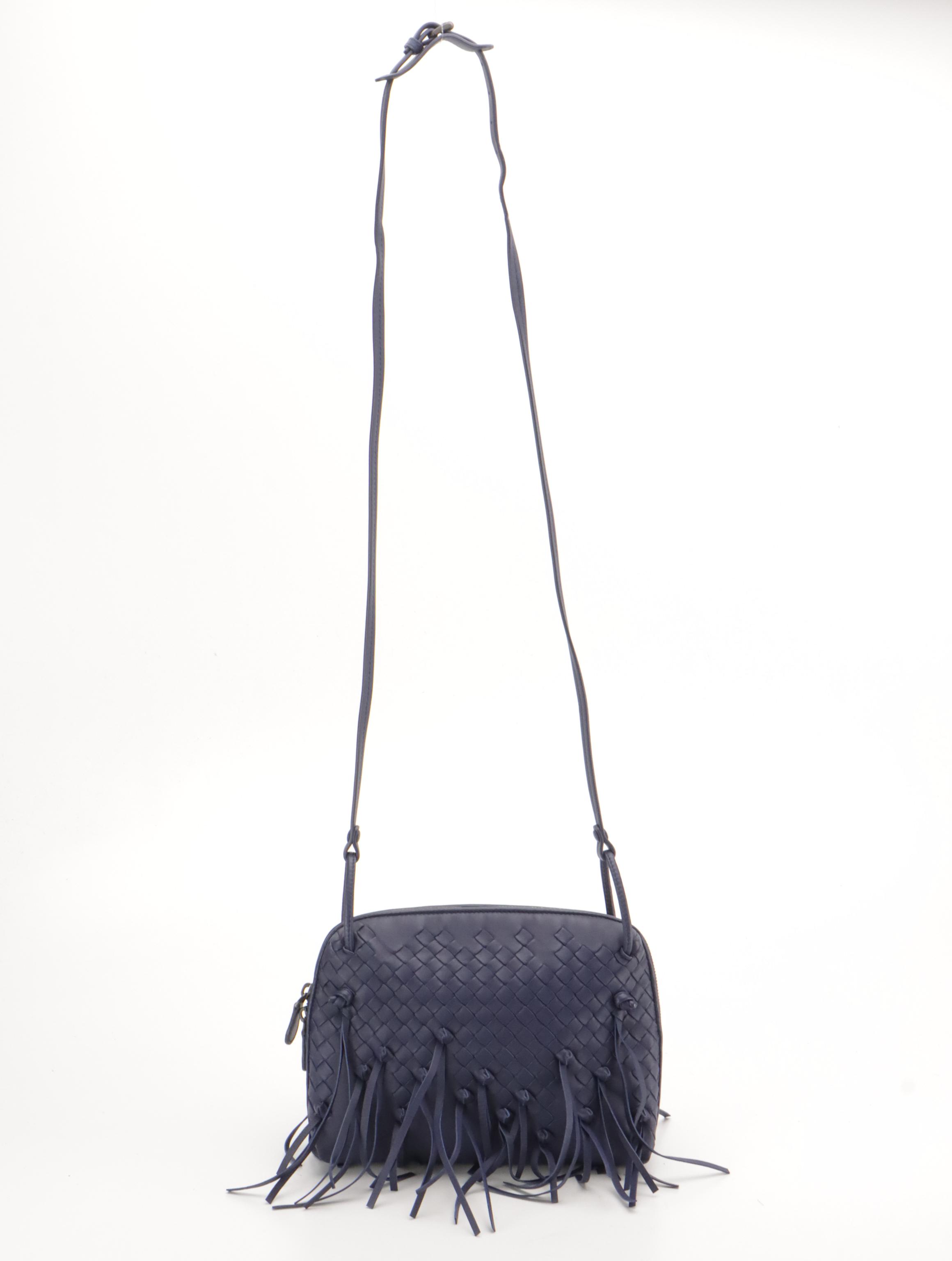 Bottega Veneta Nodini Crossbody Bag with Navy Blue Intreccatio Nappa Leather