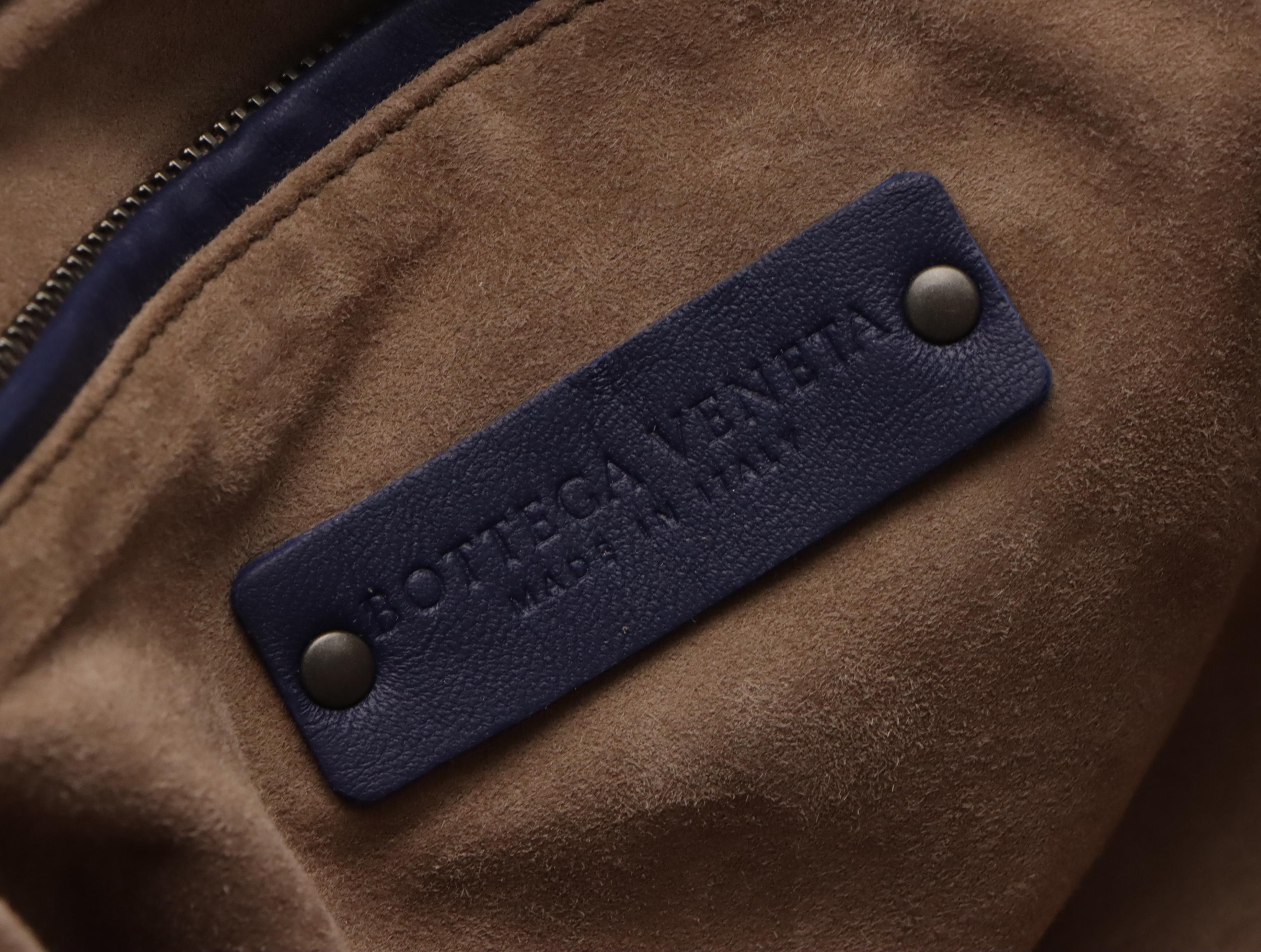 Bottega Veneta Nodini Crossbody Bag with Navy Blue Intreccatio Nappa Leather