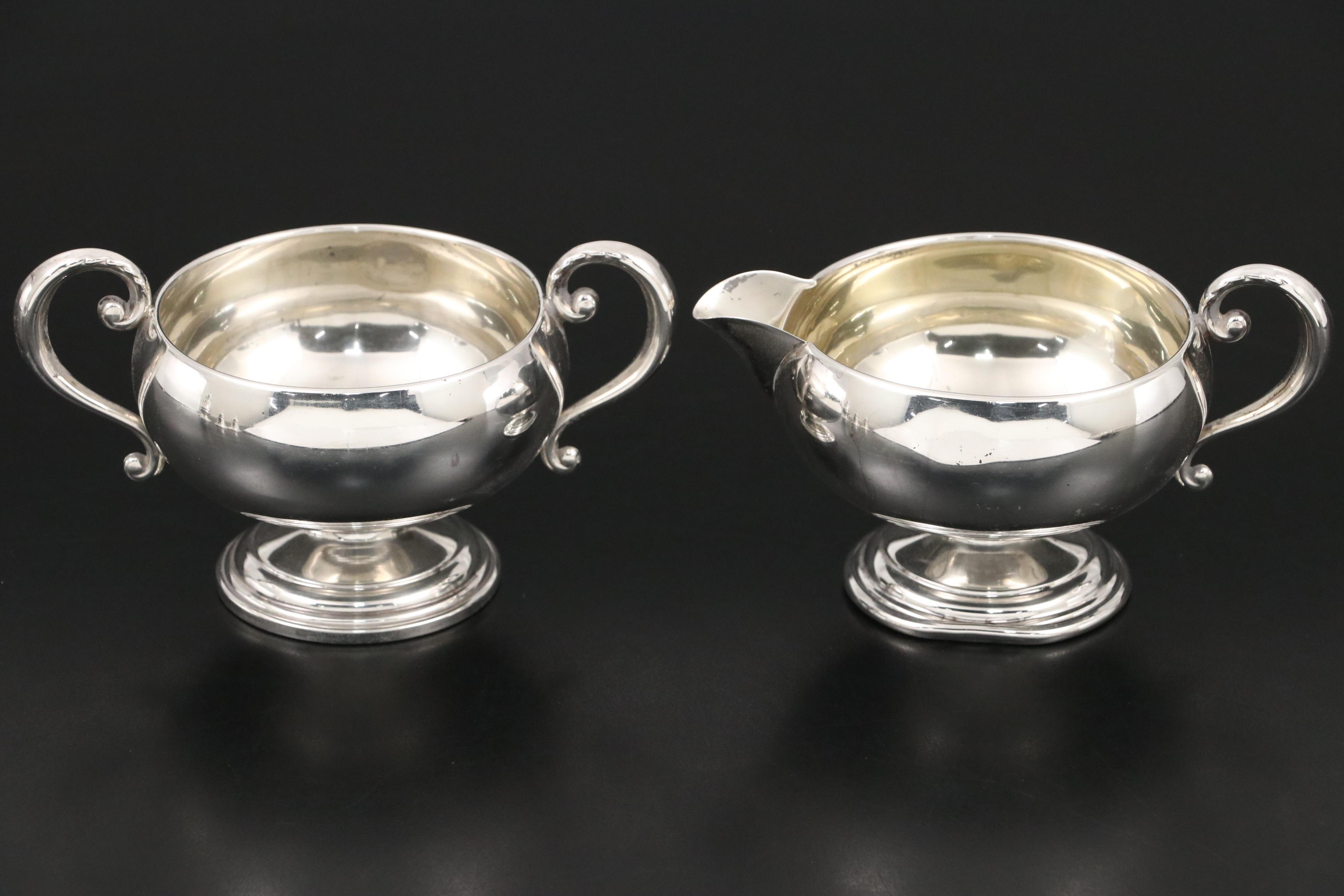 Frank M. Whiting Sterling Silver Creamer and Sugar Bowl with Other Tableware