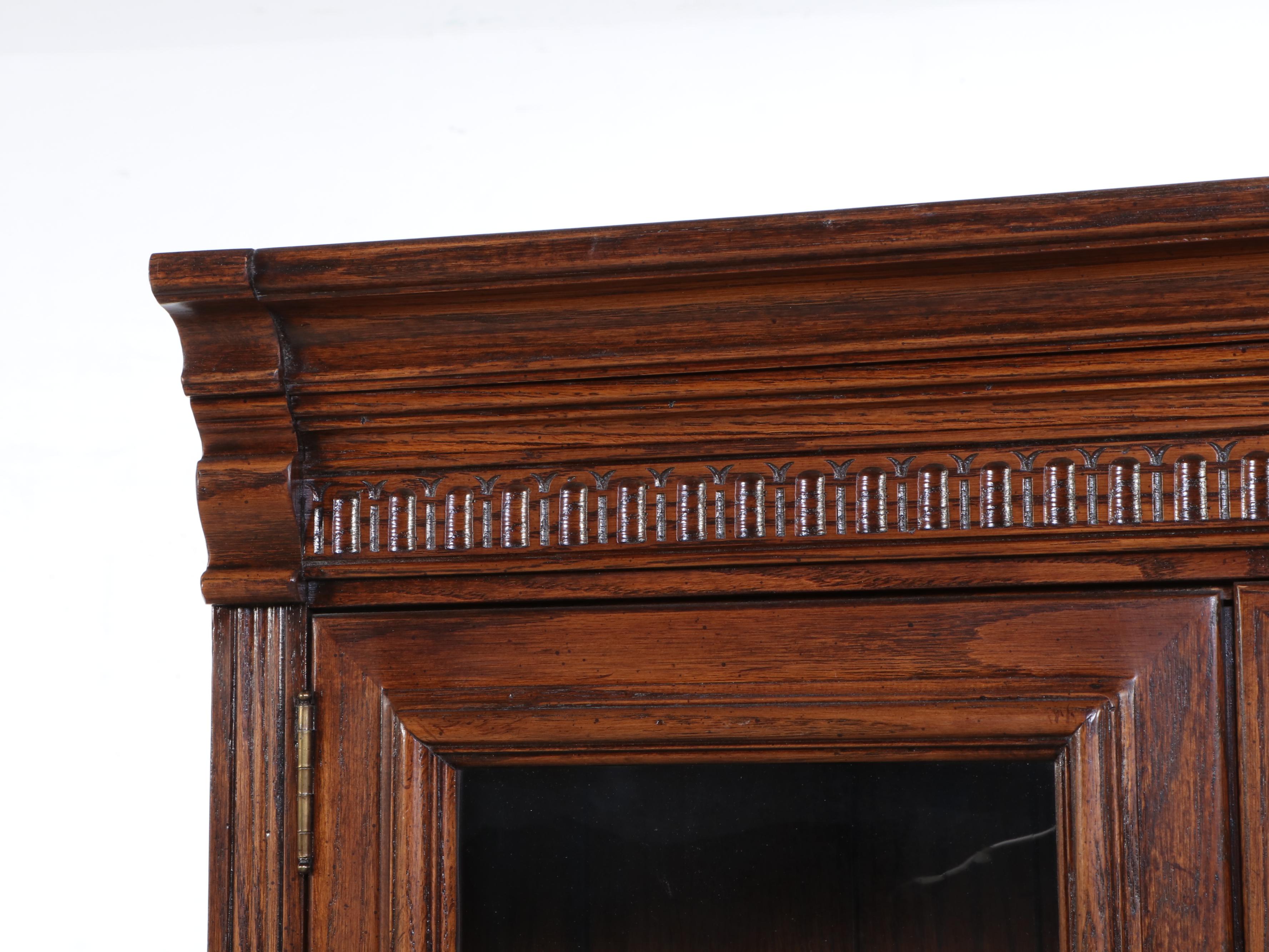 Ethan Allen Georgian Style Oak Finish Media Center with Illuminated Cabinets