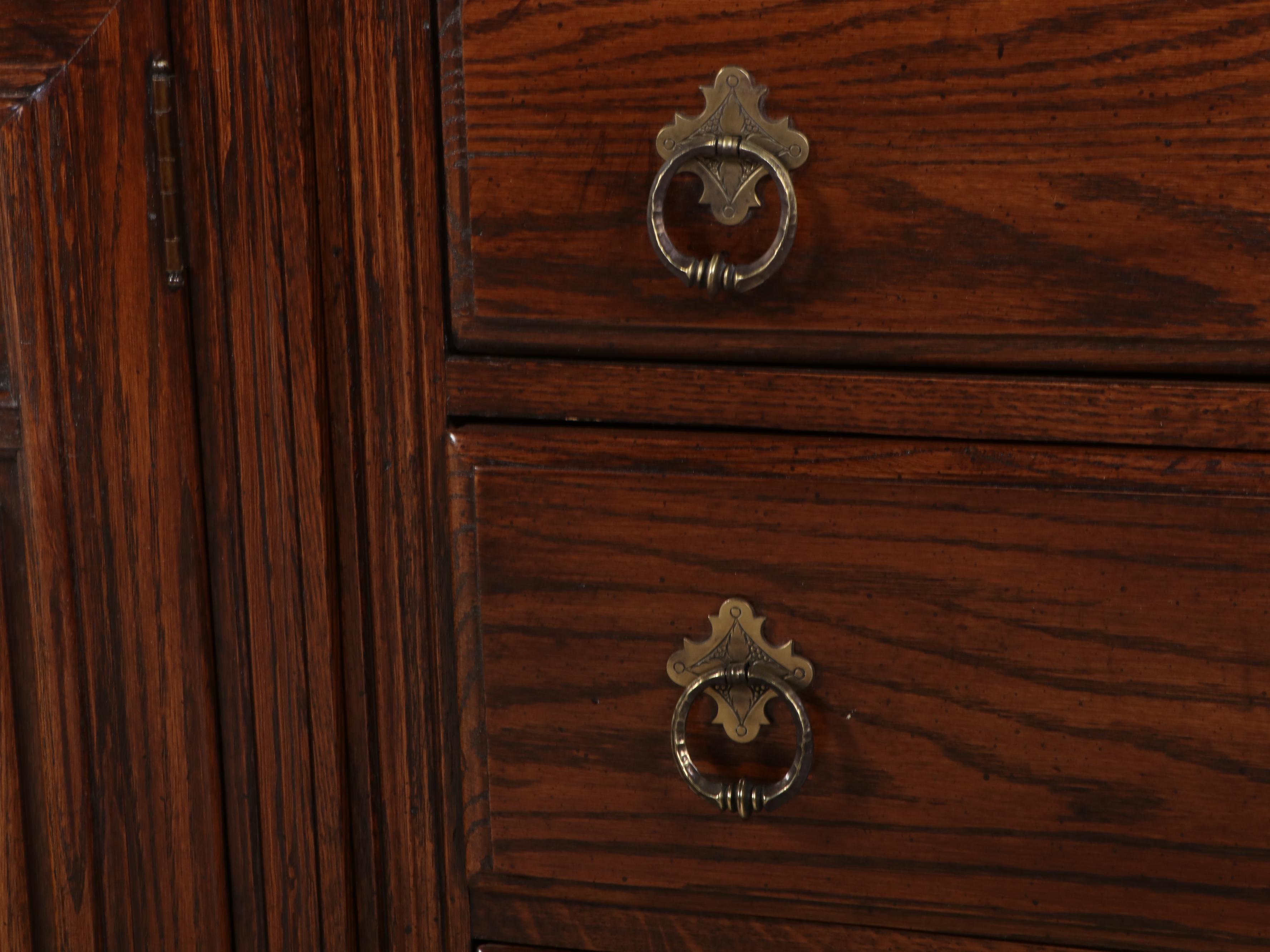 Ethan Allen Georgian Style Oak Finish Media Center with Illuminated Cabinets