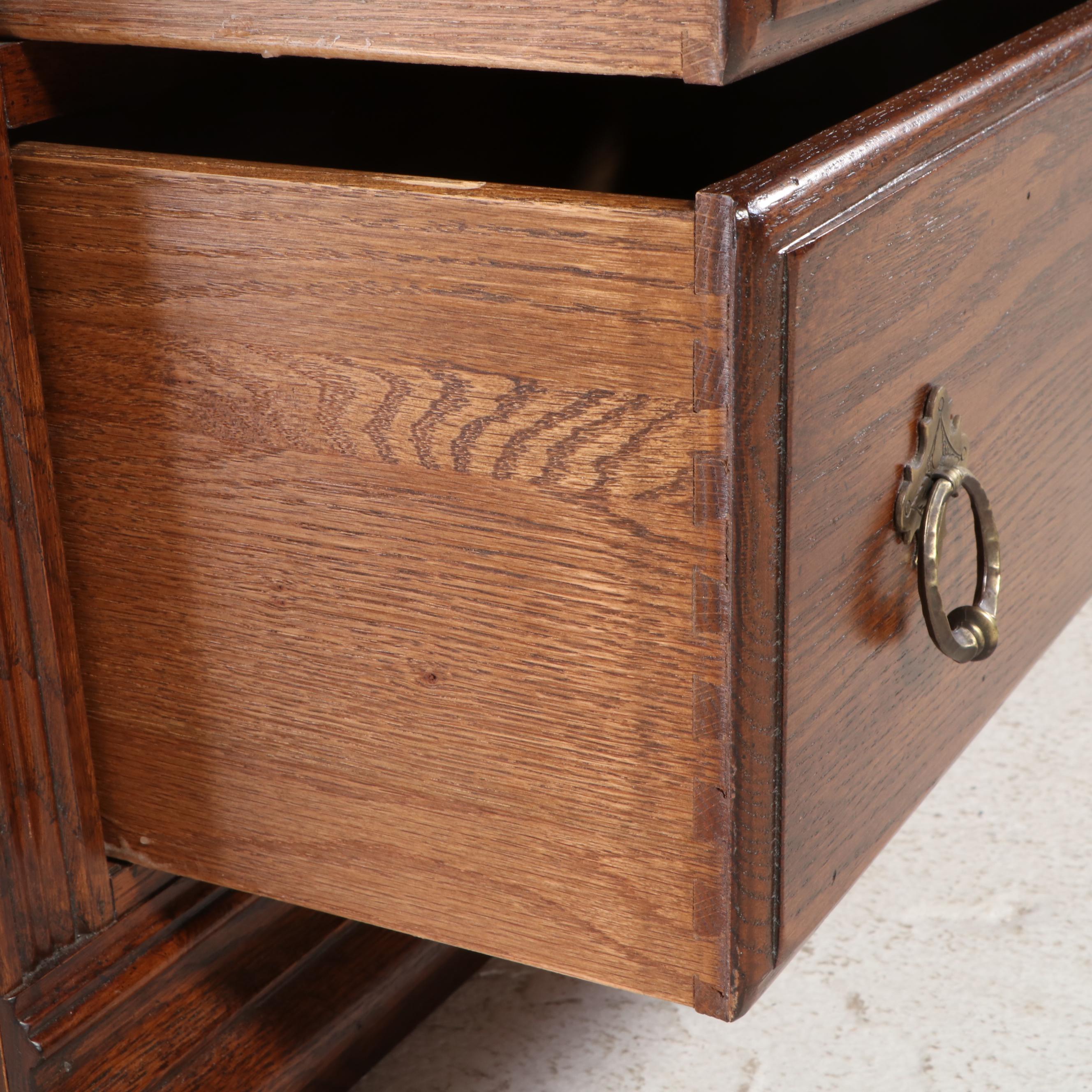 Ethan Allen Georgian Style Oak Finish Media Center with Illuminated Cabinets