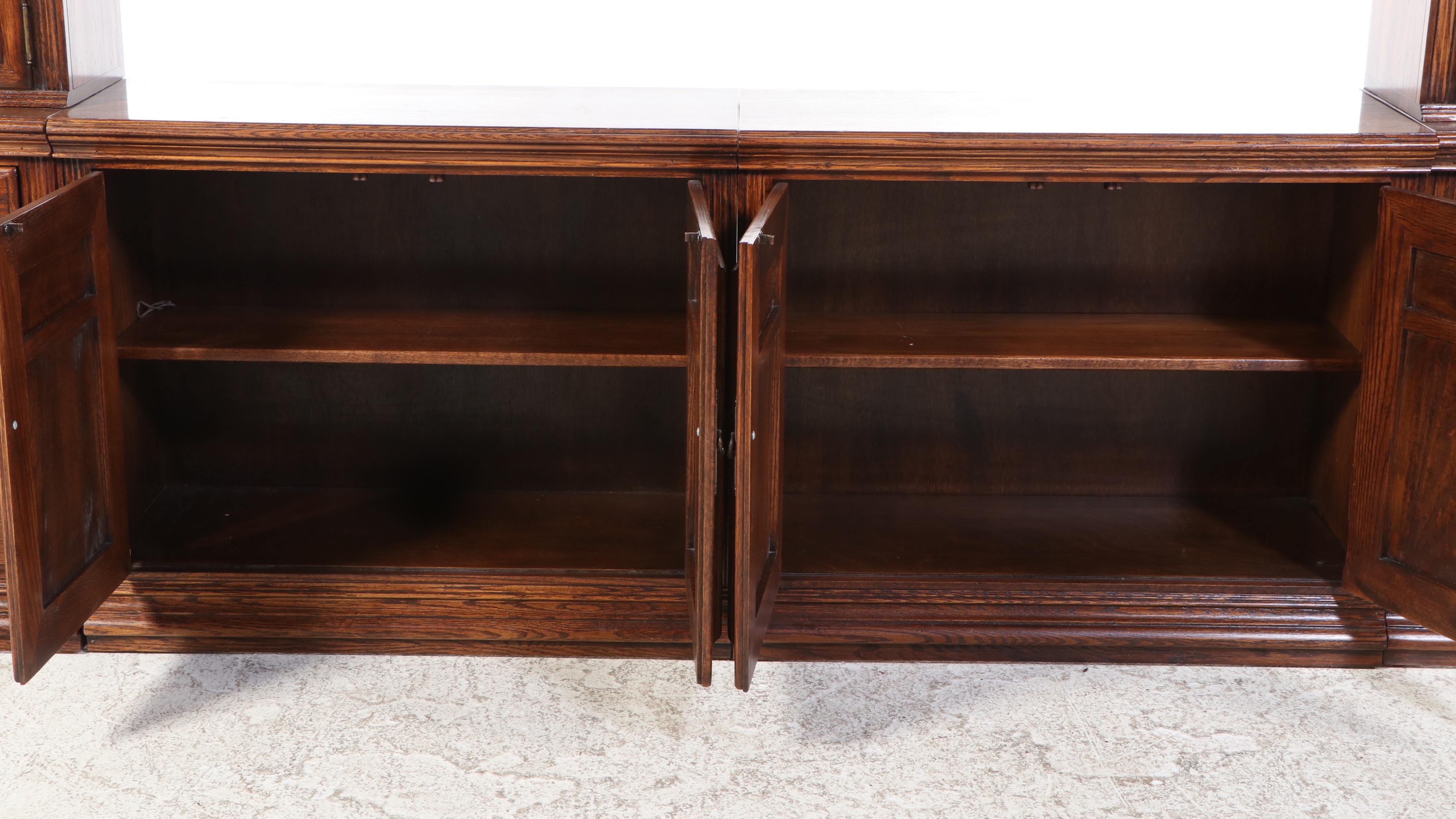 Ethan Allen Georgian Style Oak Finish Media Center with Illuminated Cabinets