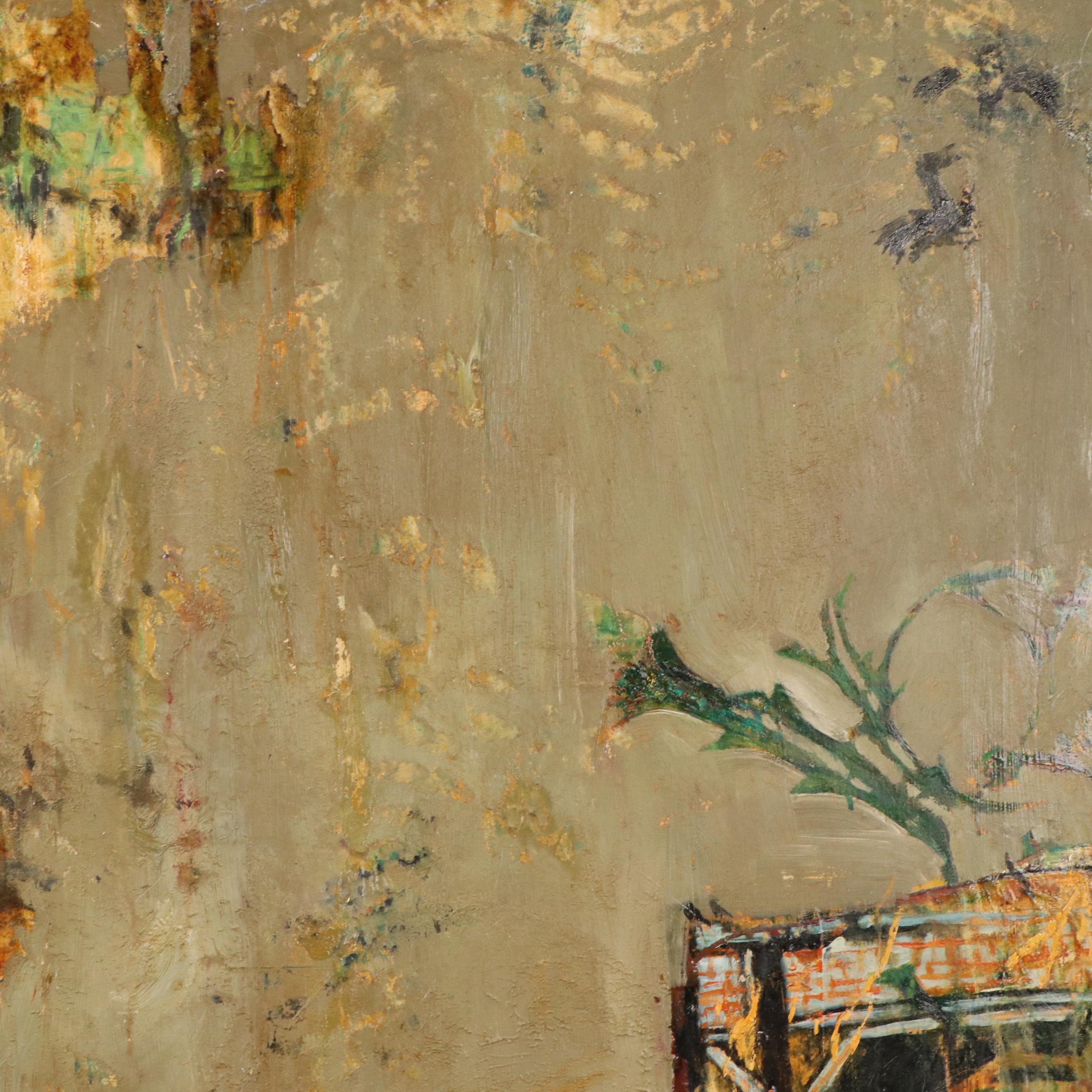 Lowell Boyers Oil Painting "Urban Wing on Fire From Desire Or Camus' Dream"