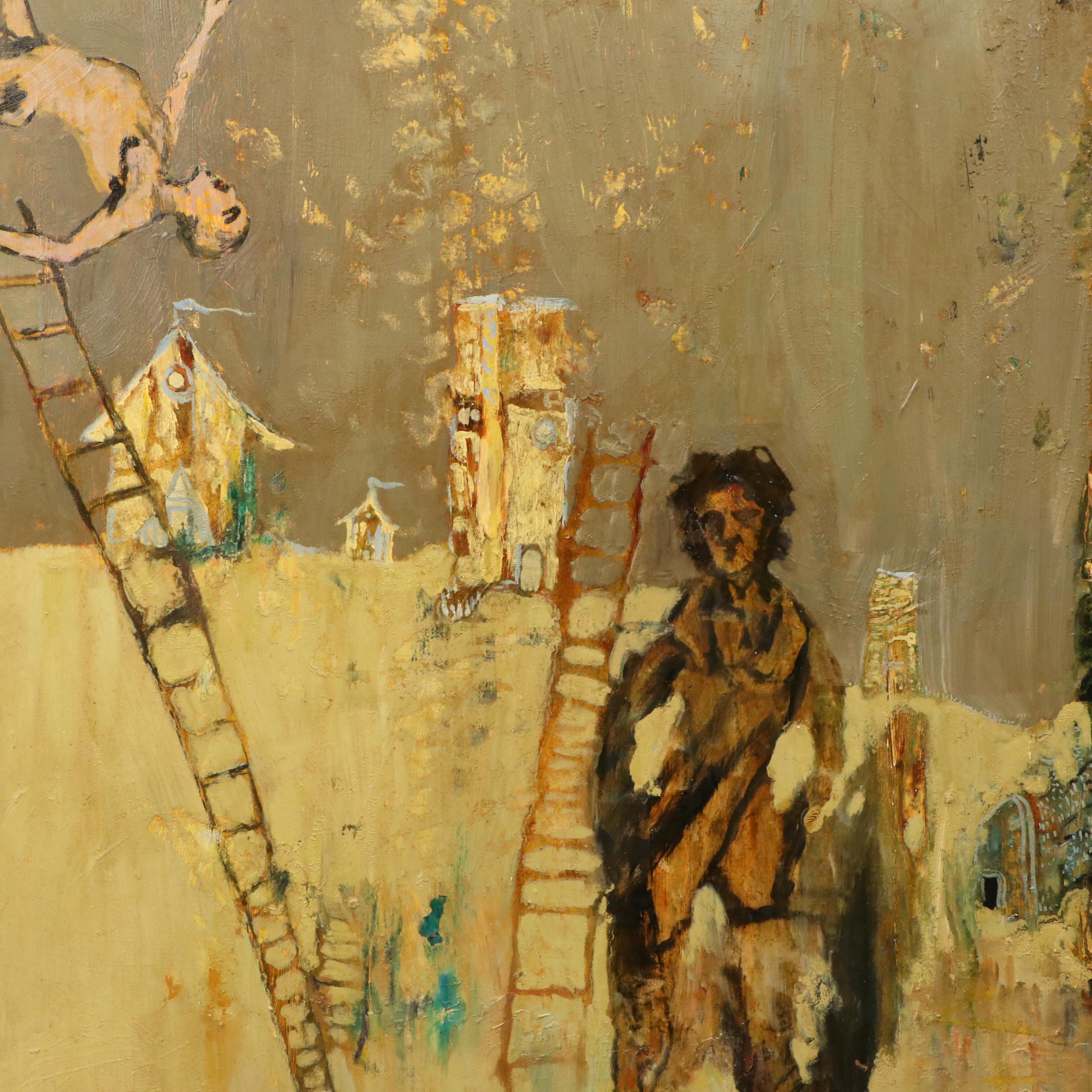 Lowell Boyers Oil Painting "Urban Wing on Fire From Desire Or Camus' Dream"