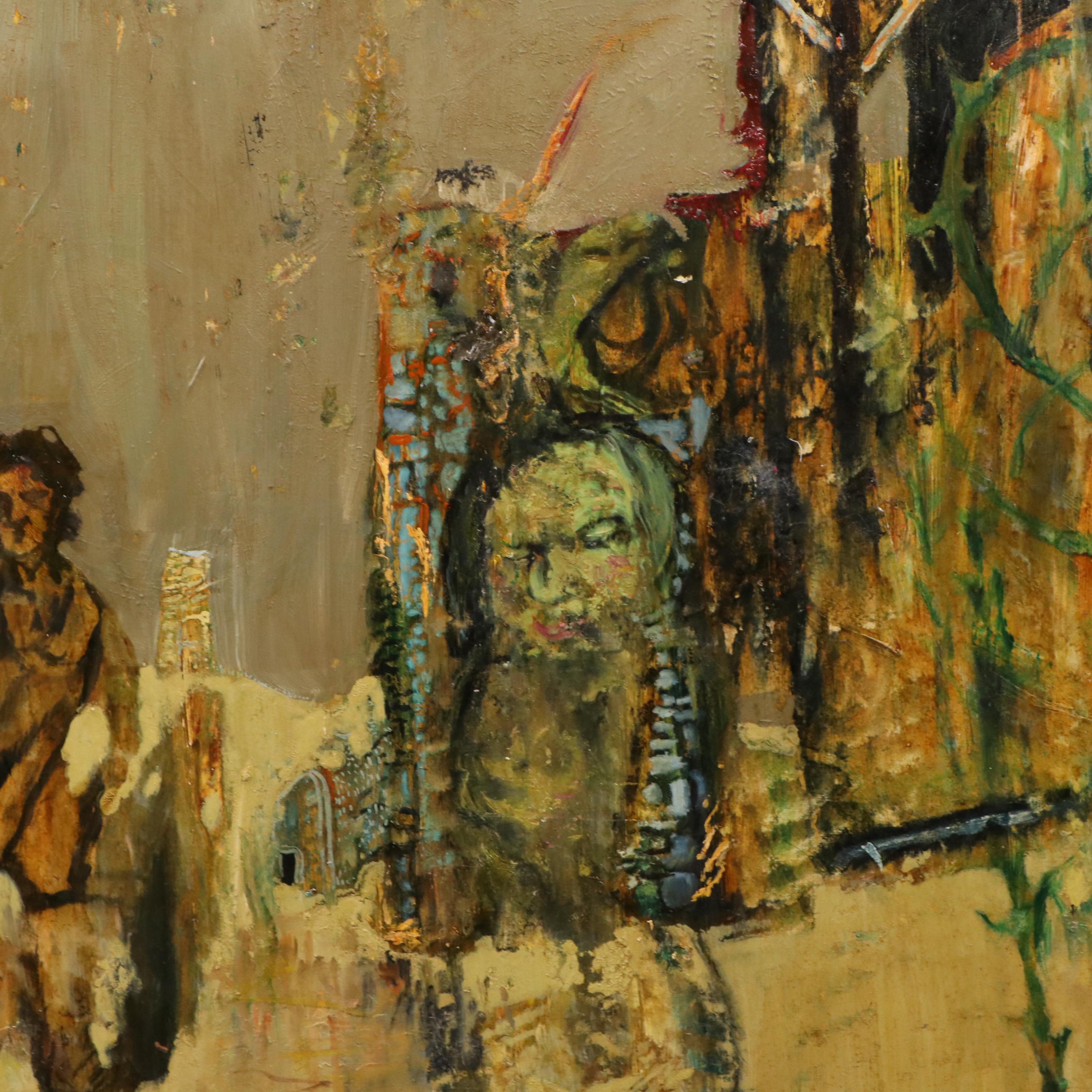 Lowell Boyers Oil Painting "Urban Wing on Fire From Desire Or Camus' Dream"