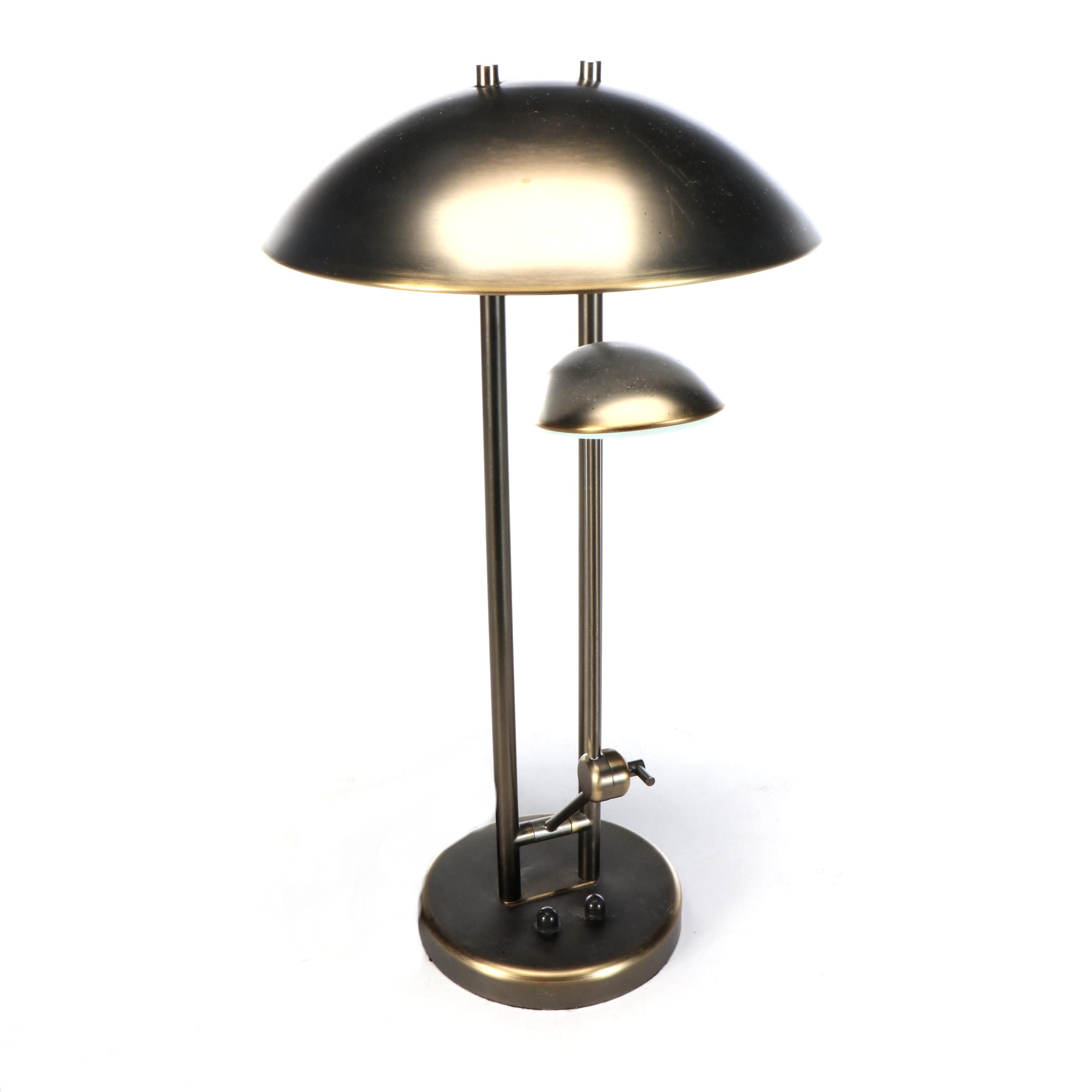 Levenger Postmodern Style Aged Brass Desk Lamp with Cantilever Task Light