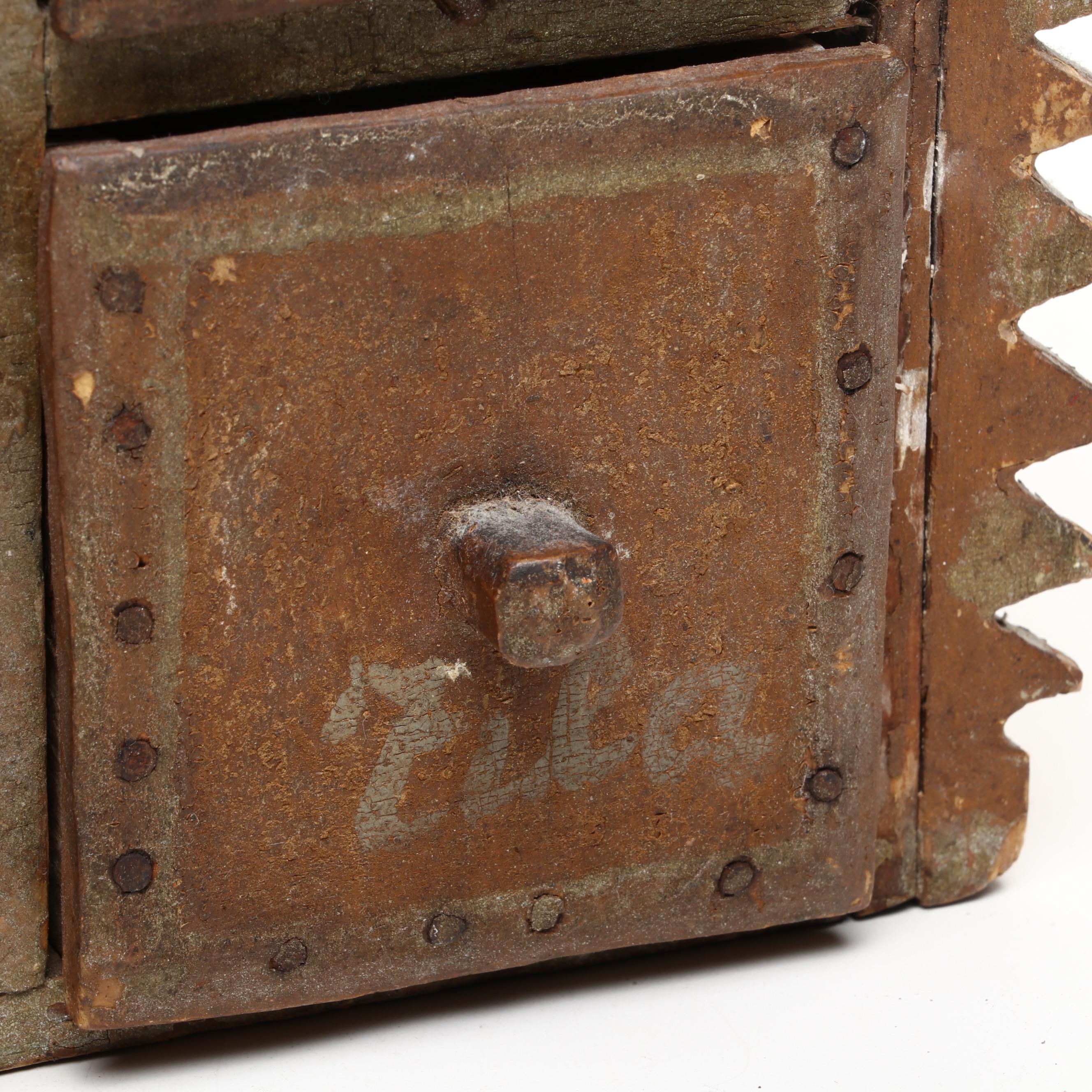 Mexican Folk Art Carved Wood Eight Drawer Spice Cabinet, 19th Century