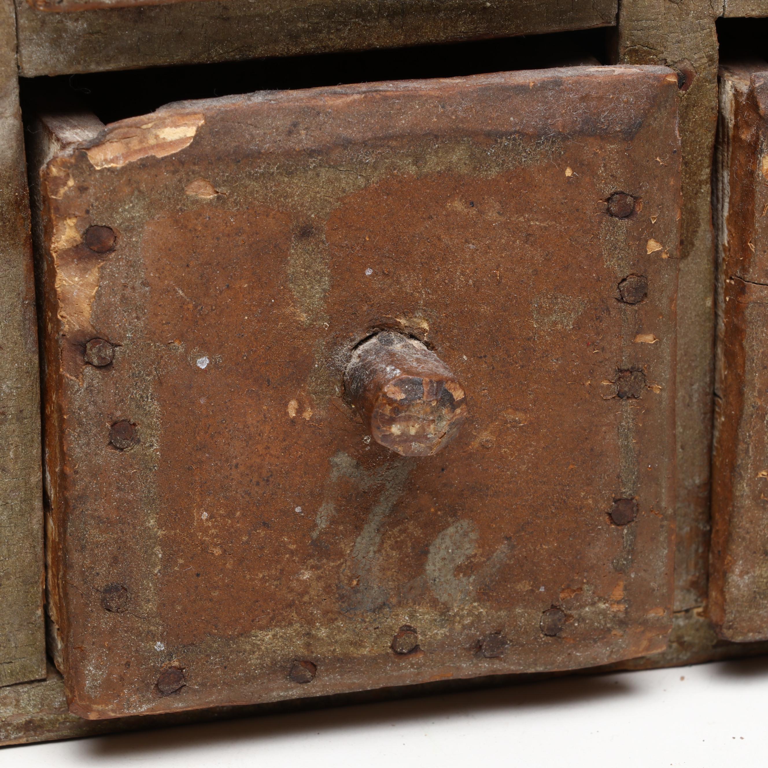 Mexican Folk Art Carved Wood Eight Drawer Spice Cabinet, 19th Century