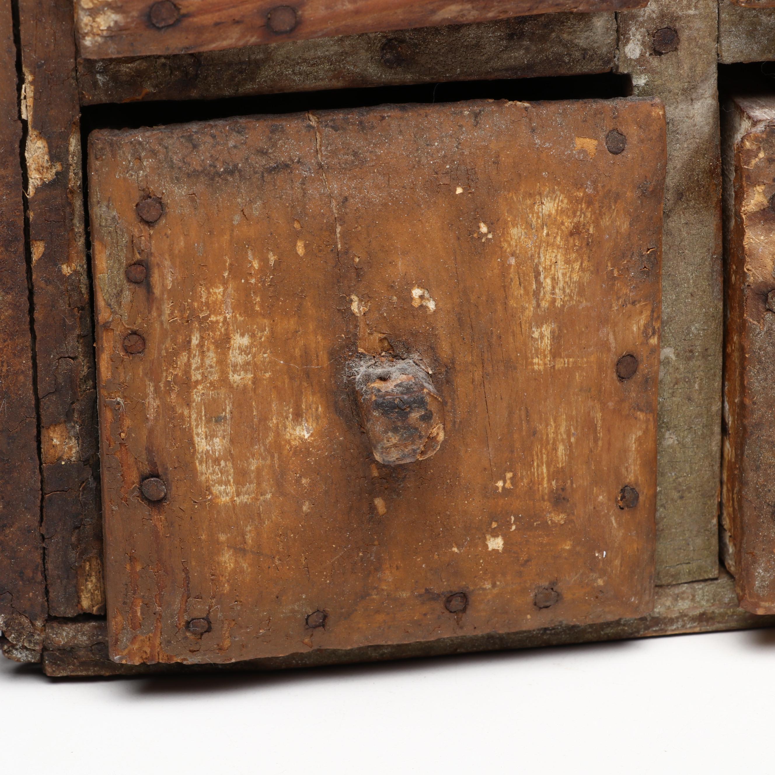 Mexican Folk Art Carved Wood Eight Drawer Spice Cabinet, 19th Century