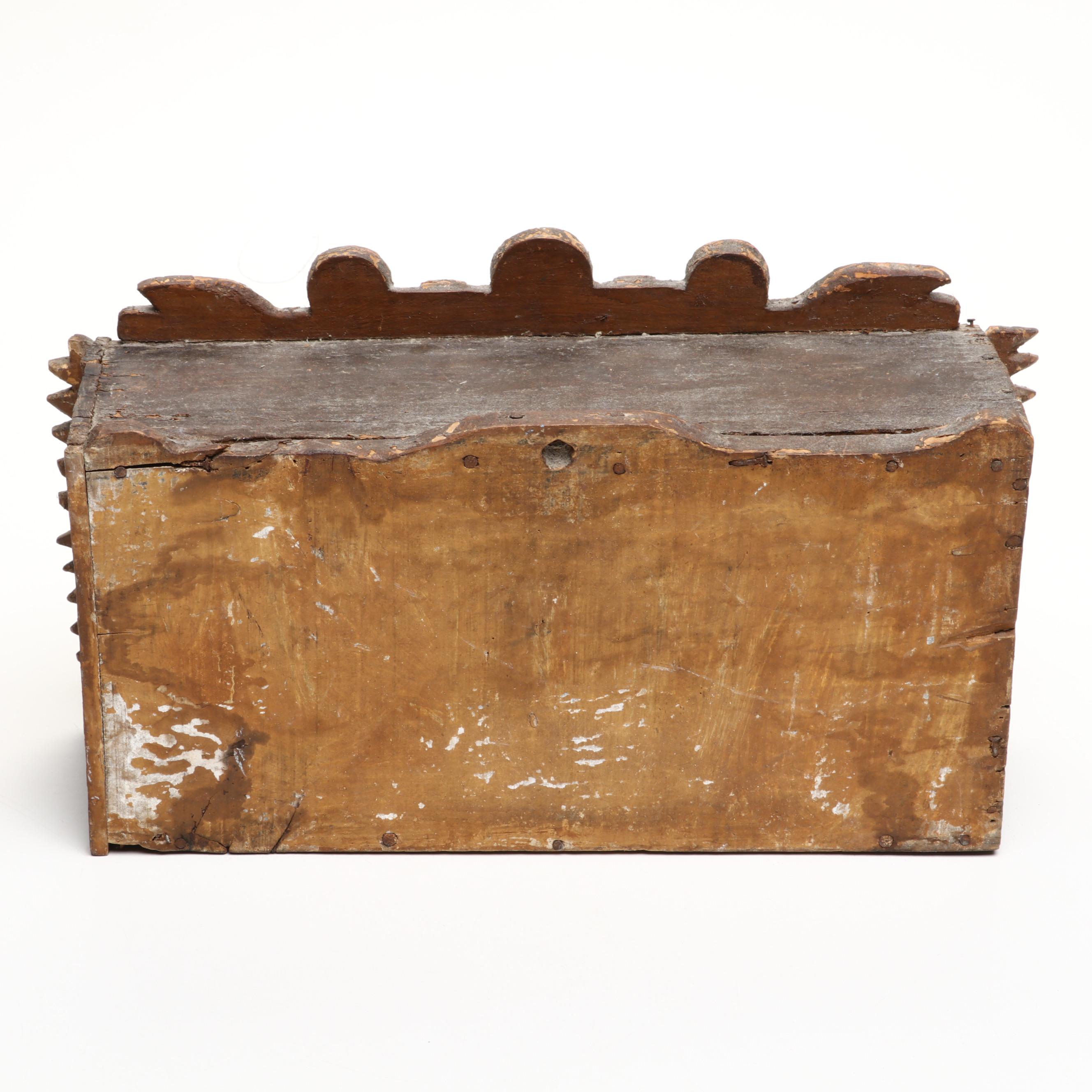 Mexican Folk Art Carved Wood Eight Drawer Spice Cabinet, 19th Century