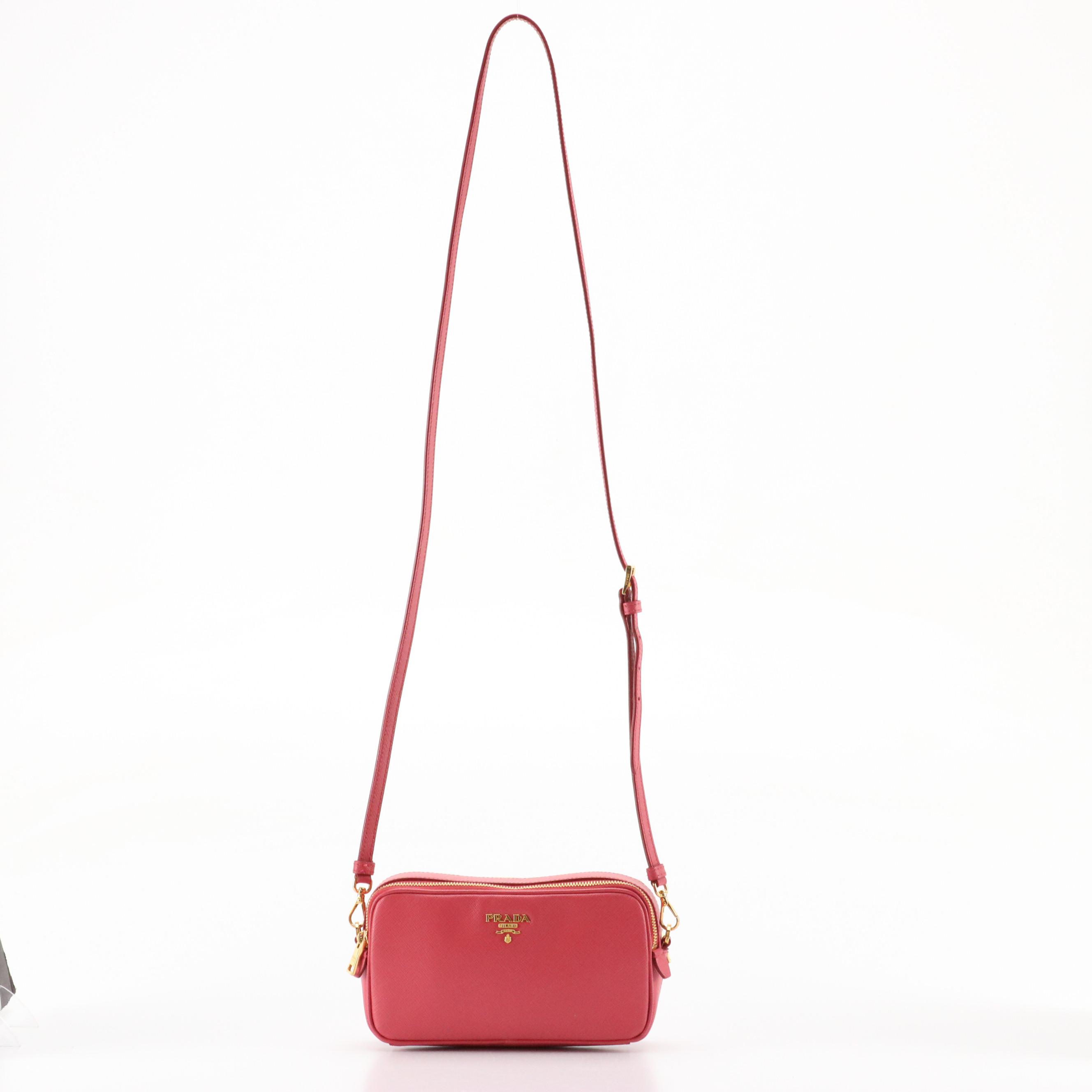 Prada Small Crossbody in Pink Saffiano Leather