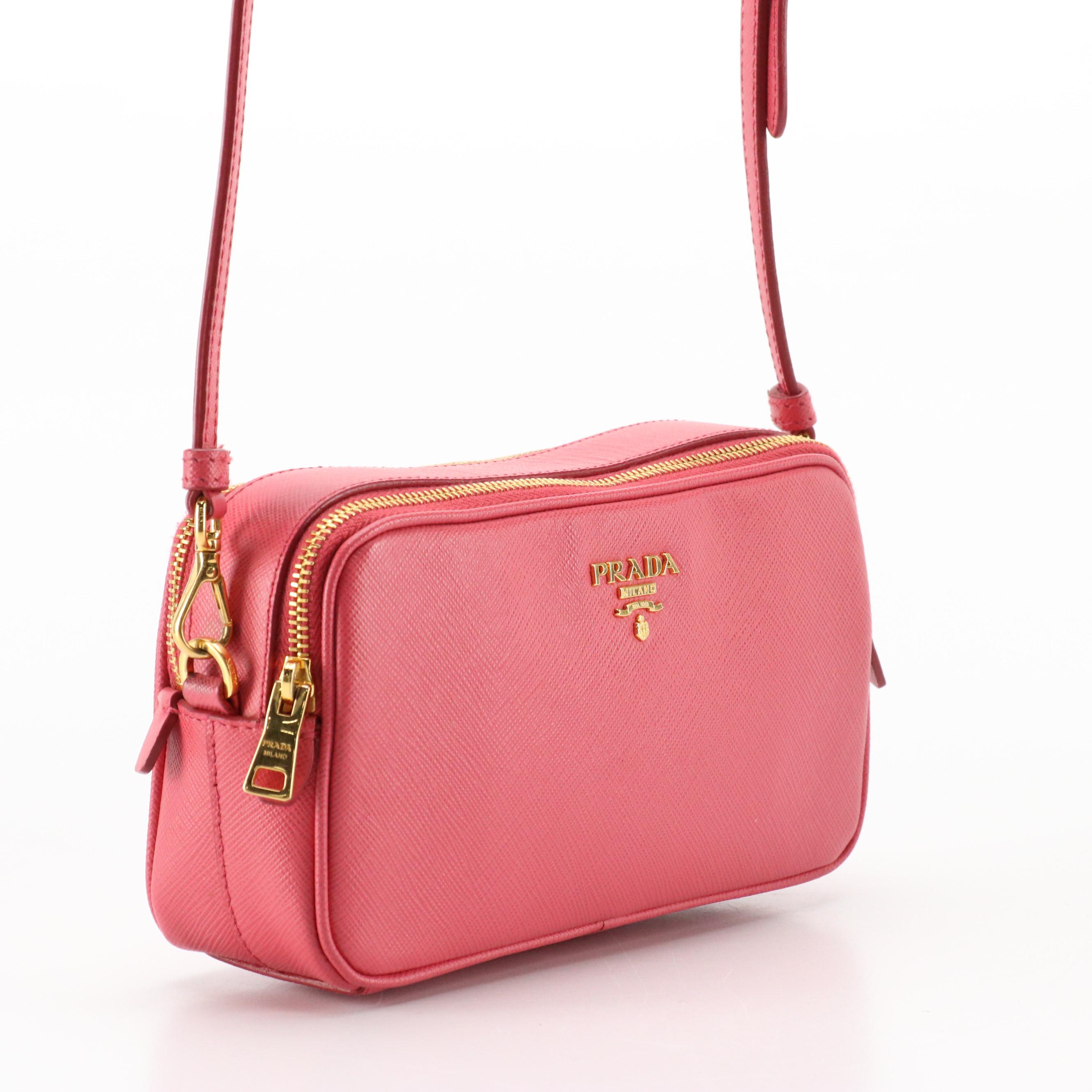 Prada Small Crossbody in Pink Saffiano Leather