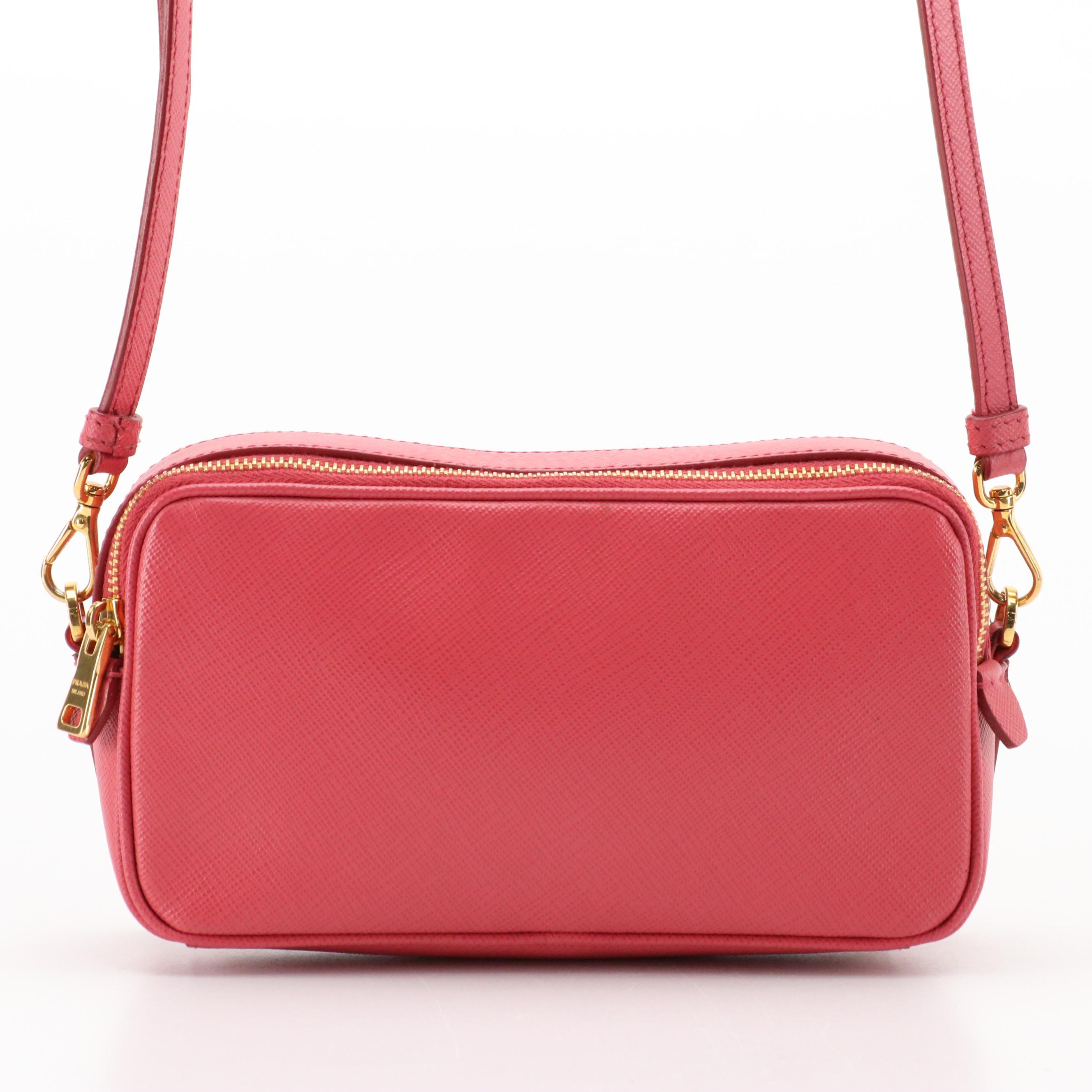 Prada Small Crossbody in Pink Saffiano Leather