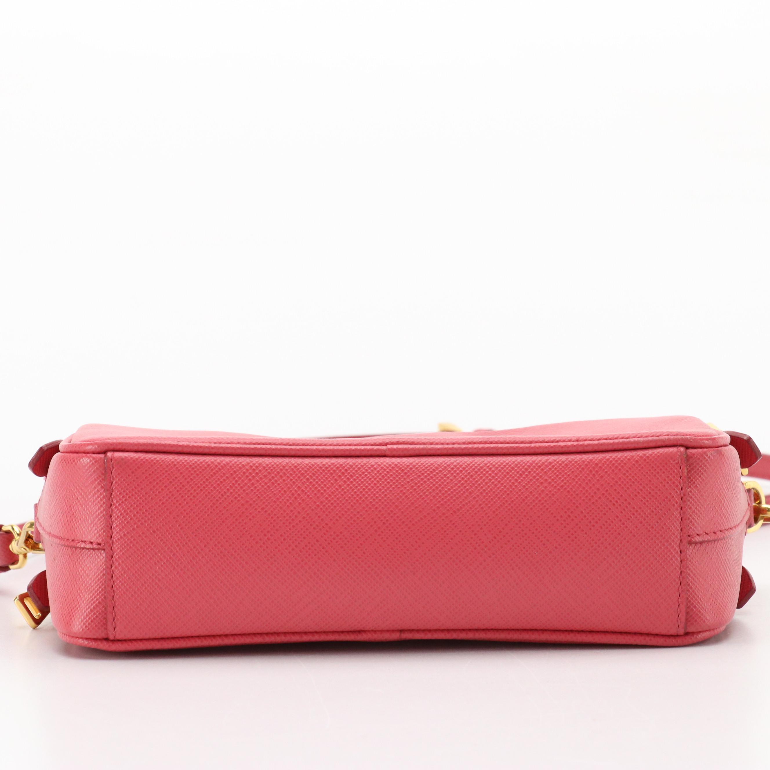 Prada Small Crossbody in Pink Saffiano Leather