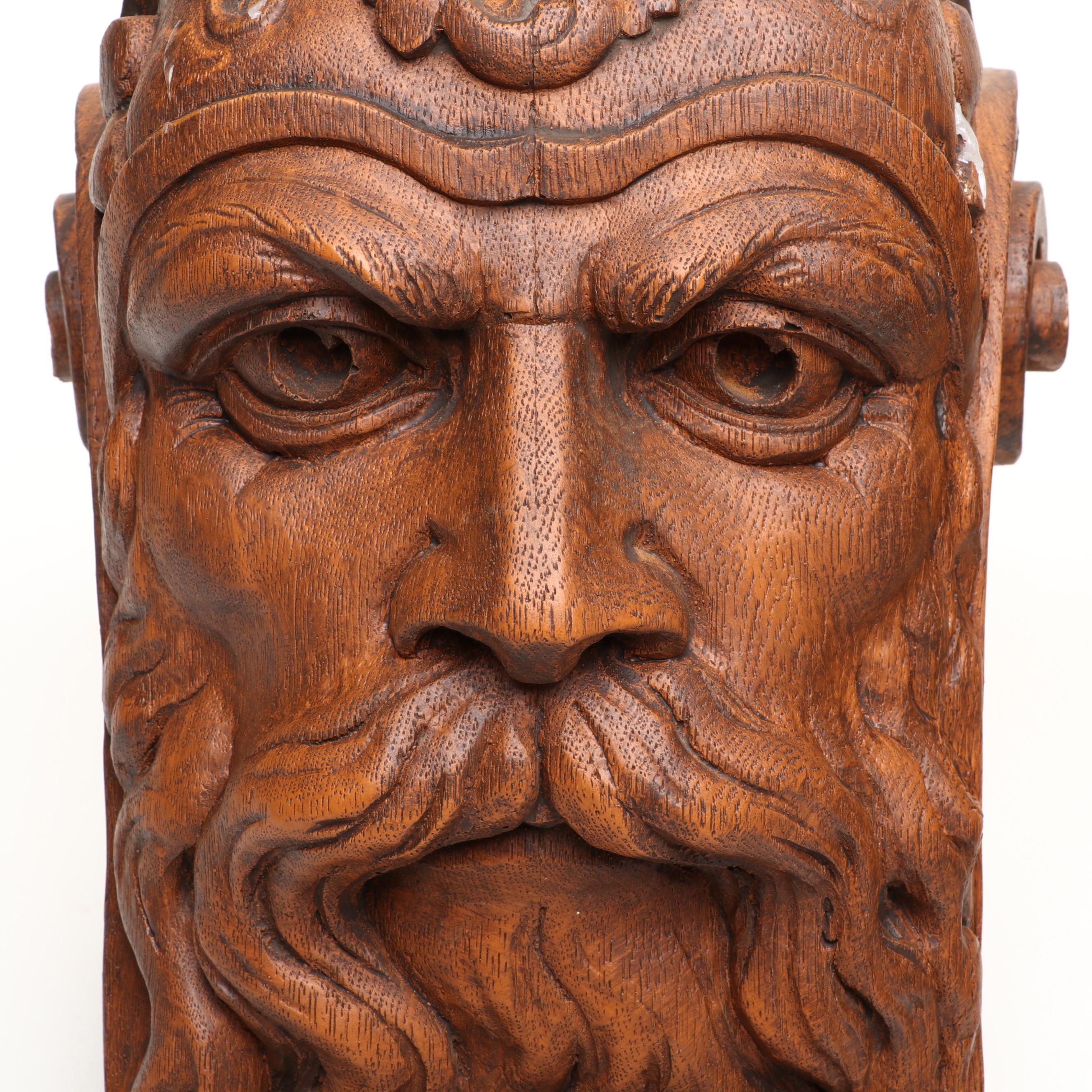 Wooden Nickel Faux Bois Northman and Lady Cast Resin Corbels, 1978