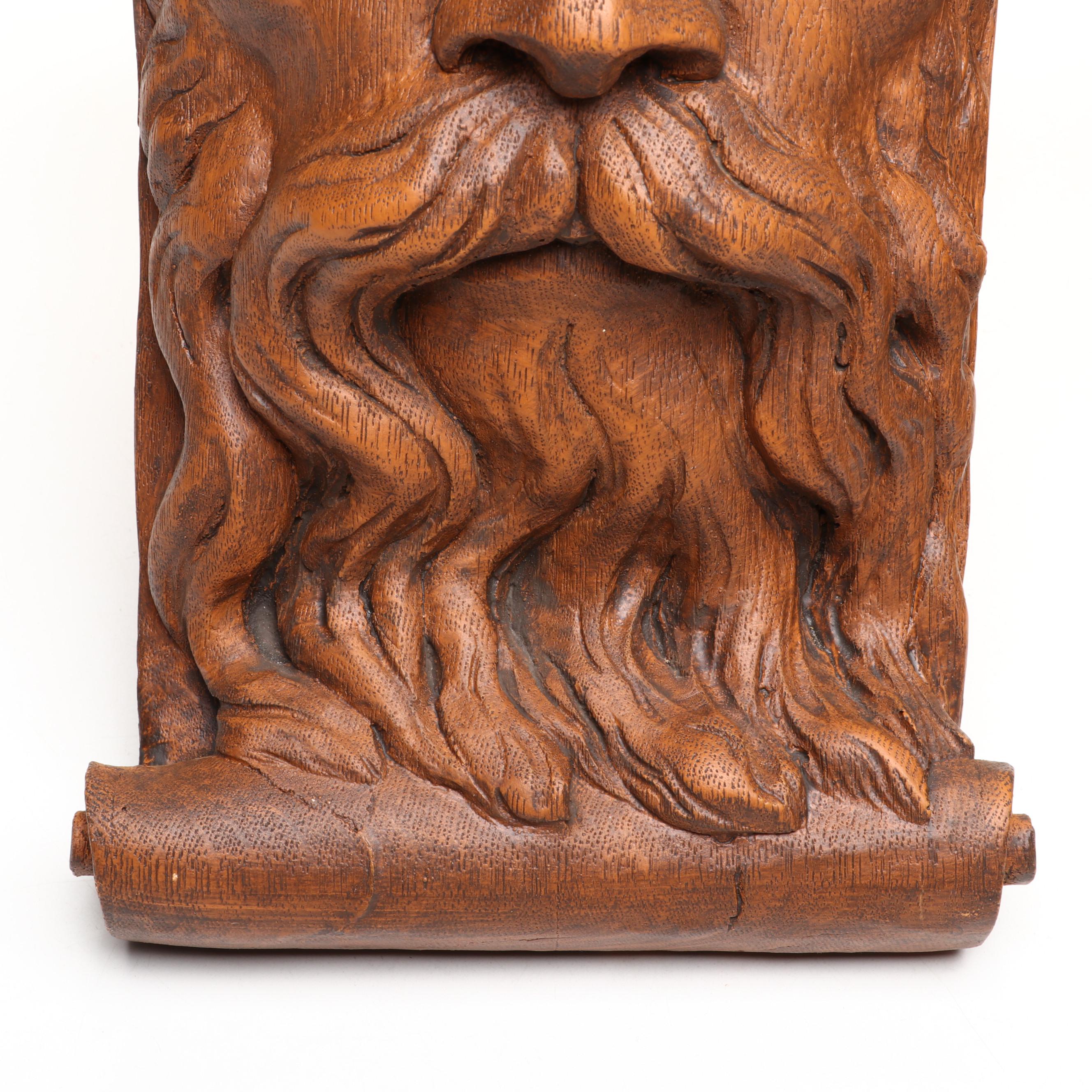 Wooden Nickel Faux Bois Northman and Lady Cast Resin Corbels, 1978