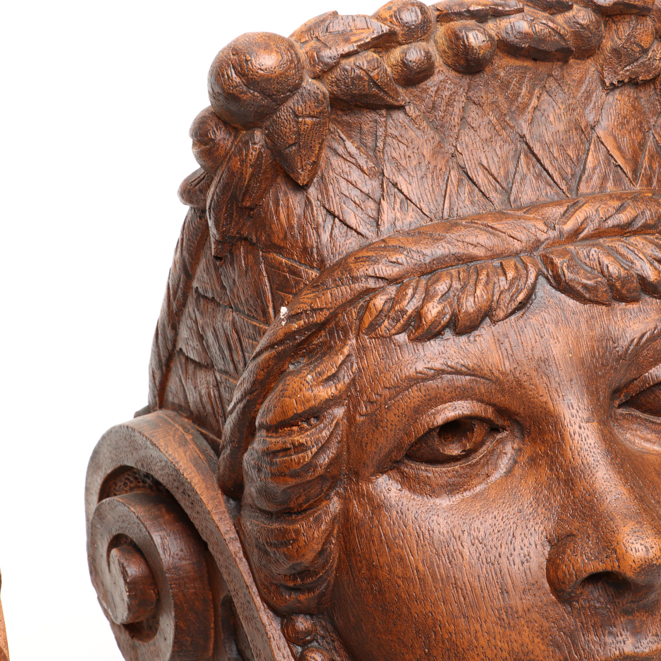 Wooden Nickel Faux Bois Northman and Lady Cast Resin Corbels, 1978