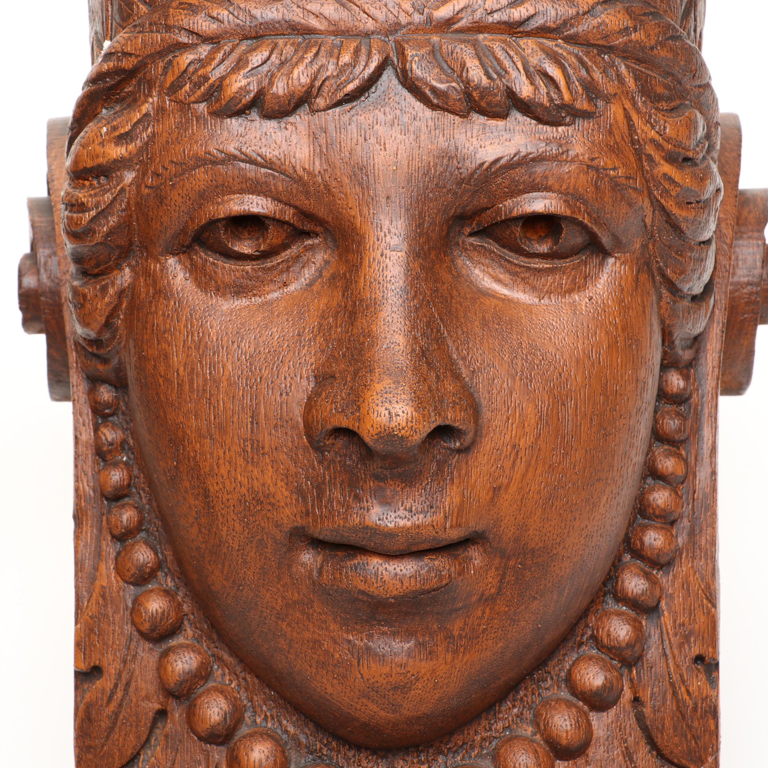Wooden Nickel Faux Bois Northman and Lady Cast Resin Corbels, 1978