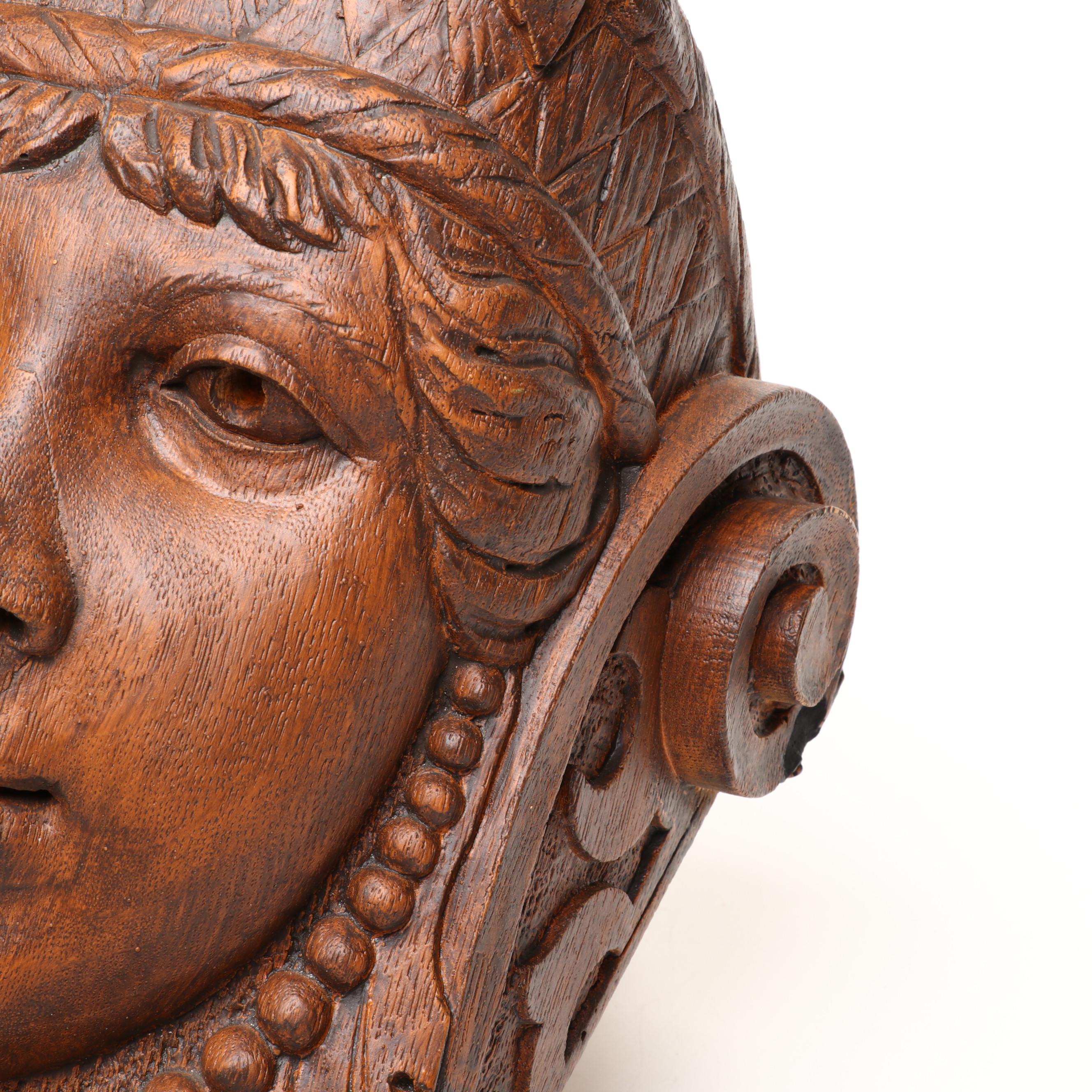 Wooden Nickel Faux Bois Northman and Lady Cast Resin Corbels, 1978